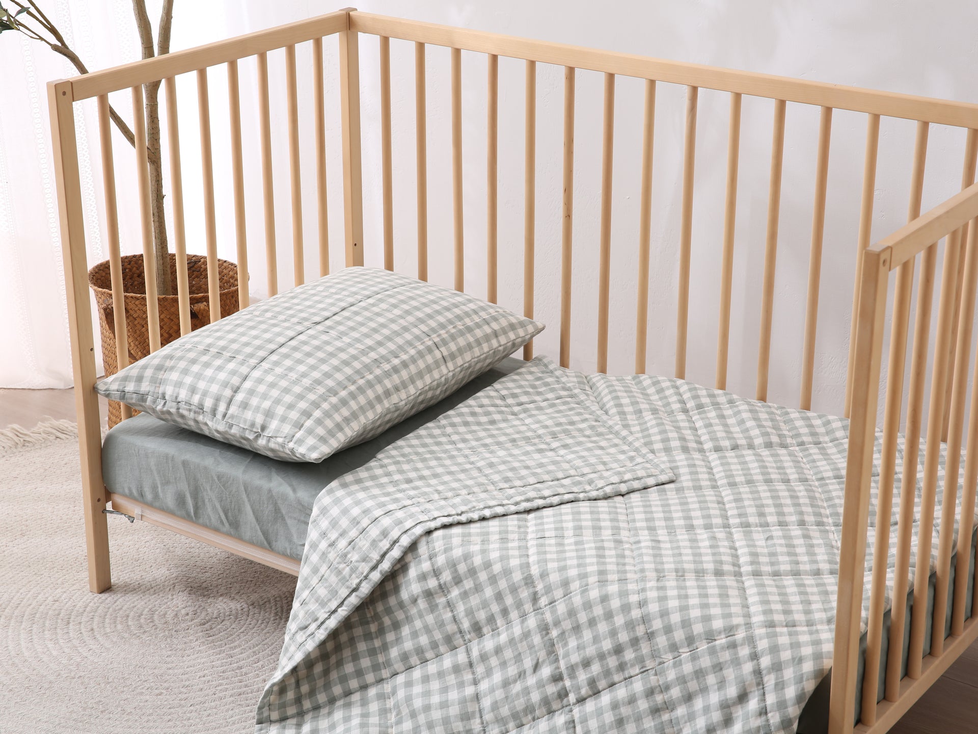 GINGHAM - Quilted Crib Blanket & Play Mat - 100% French Flax Linen