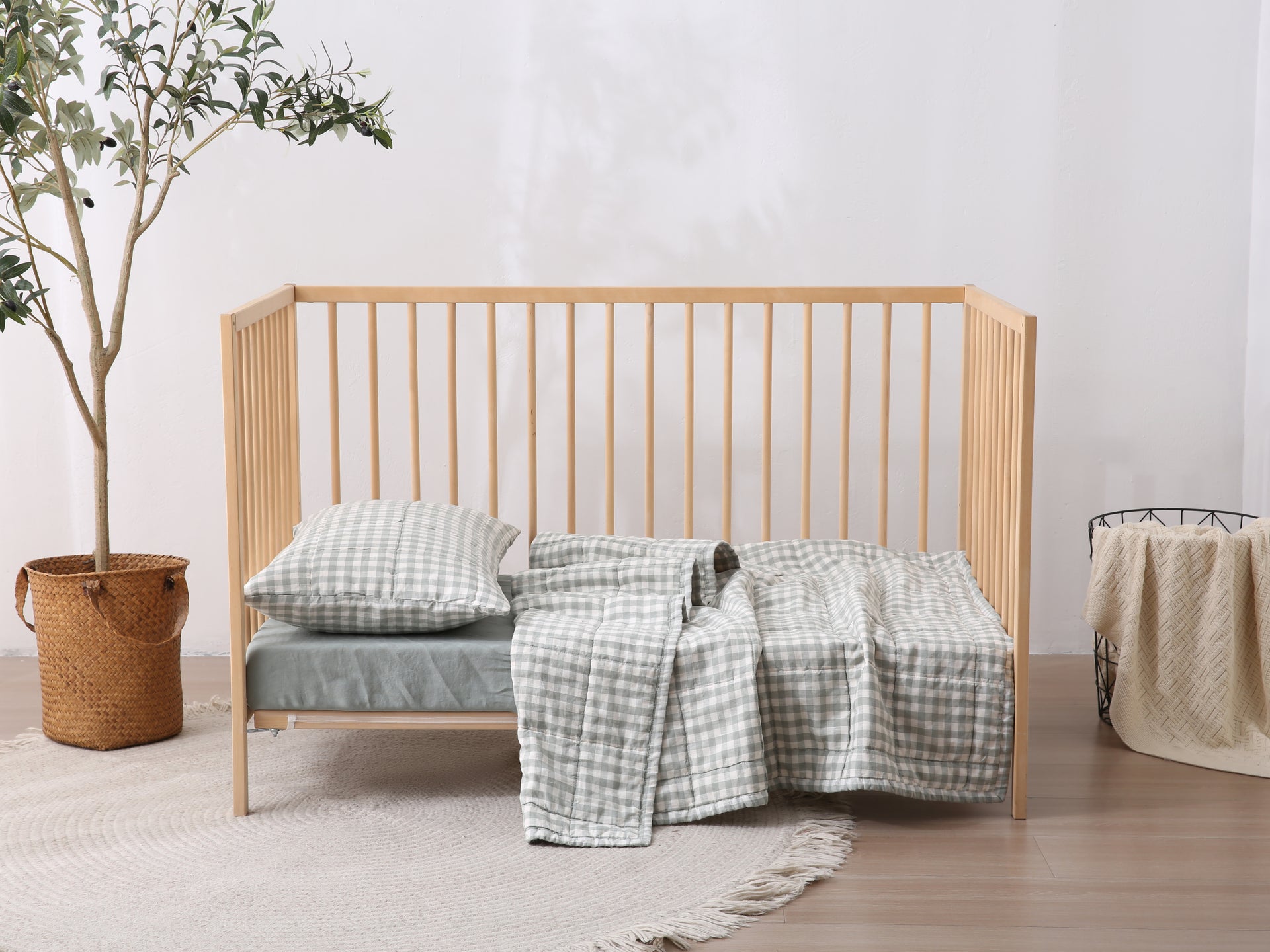 GINGHAM - Quilted Crib Blanket & Play Mat - 100% French Flax Linen