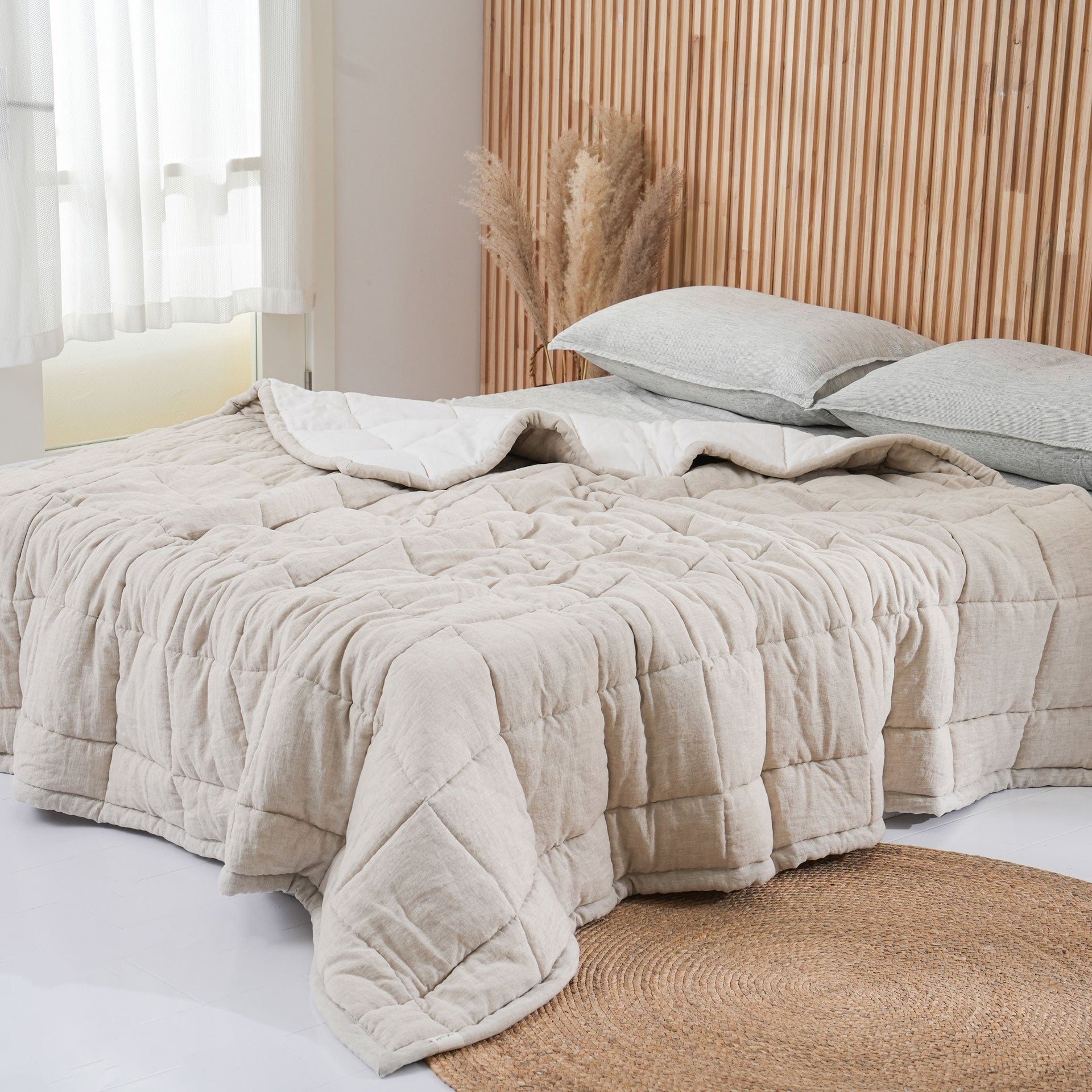 Quilted Linen Blanket - Sand + Snow