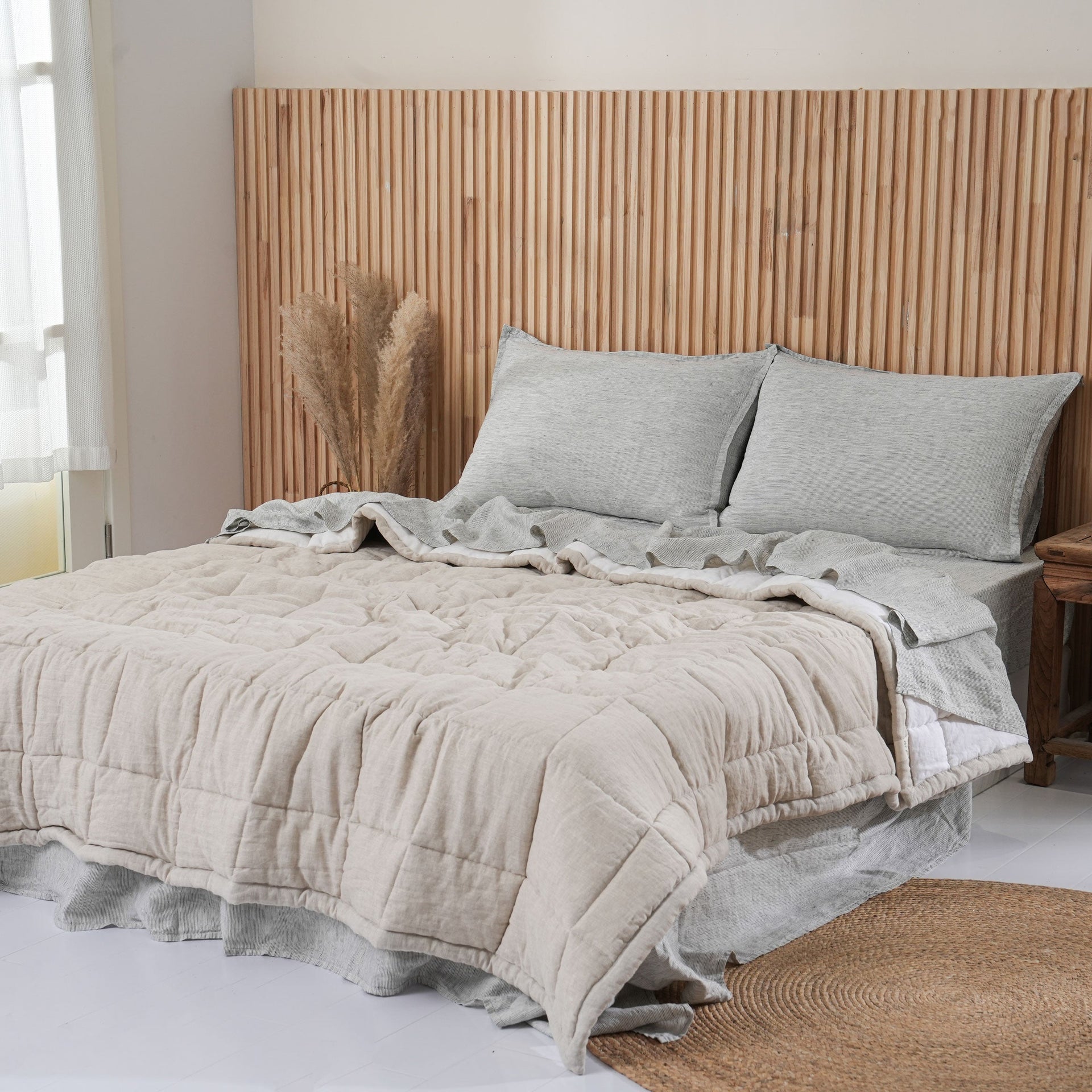 Quilted Linen Blanket - Sand + Snow