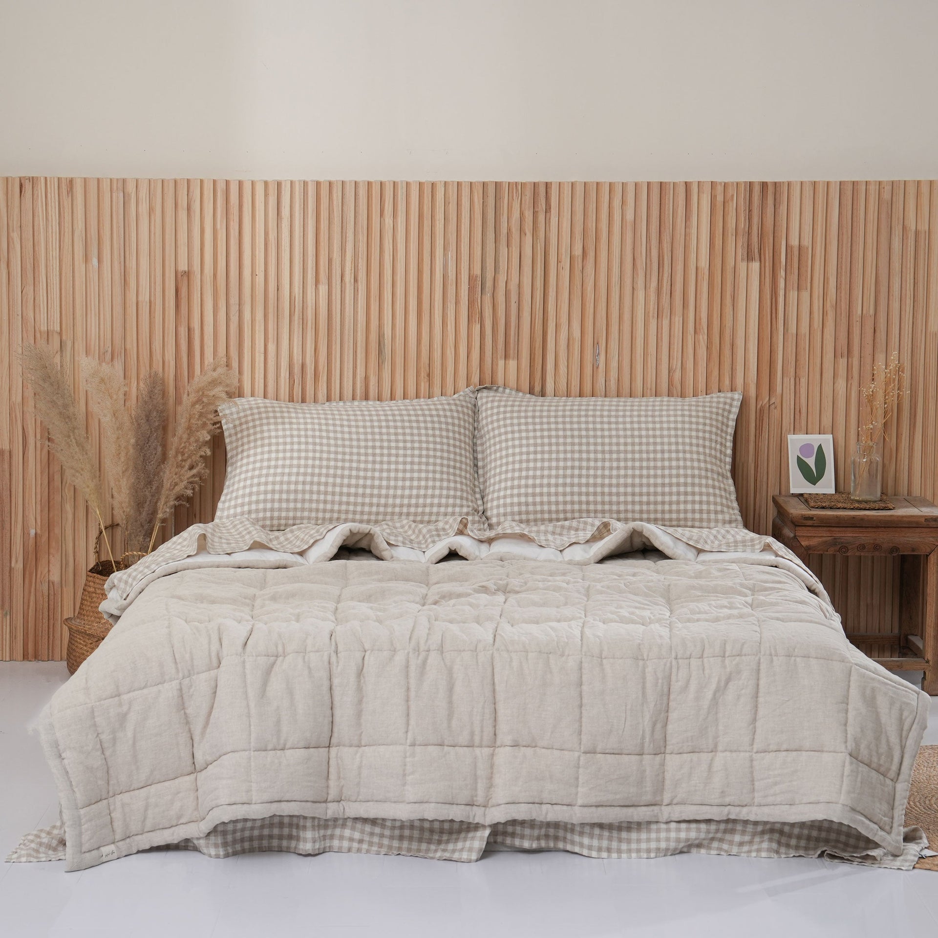 Quilted Linen Blanket - Sand + Snow