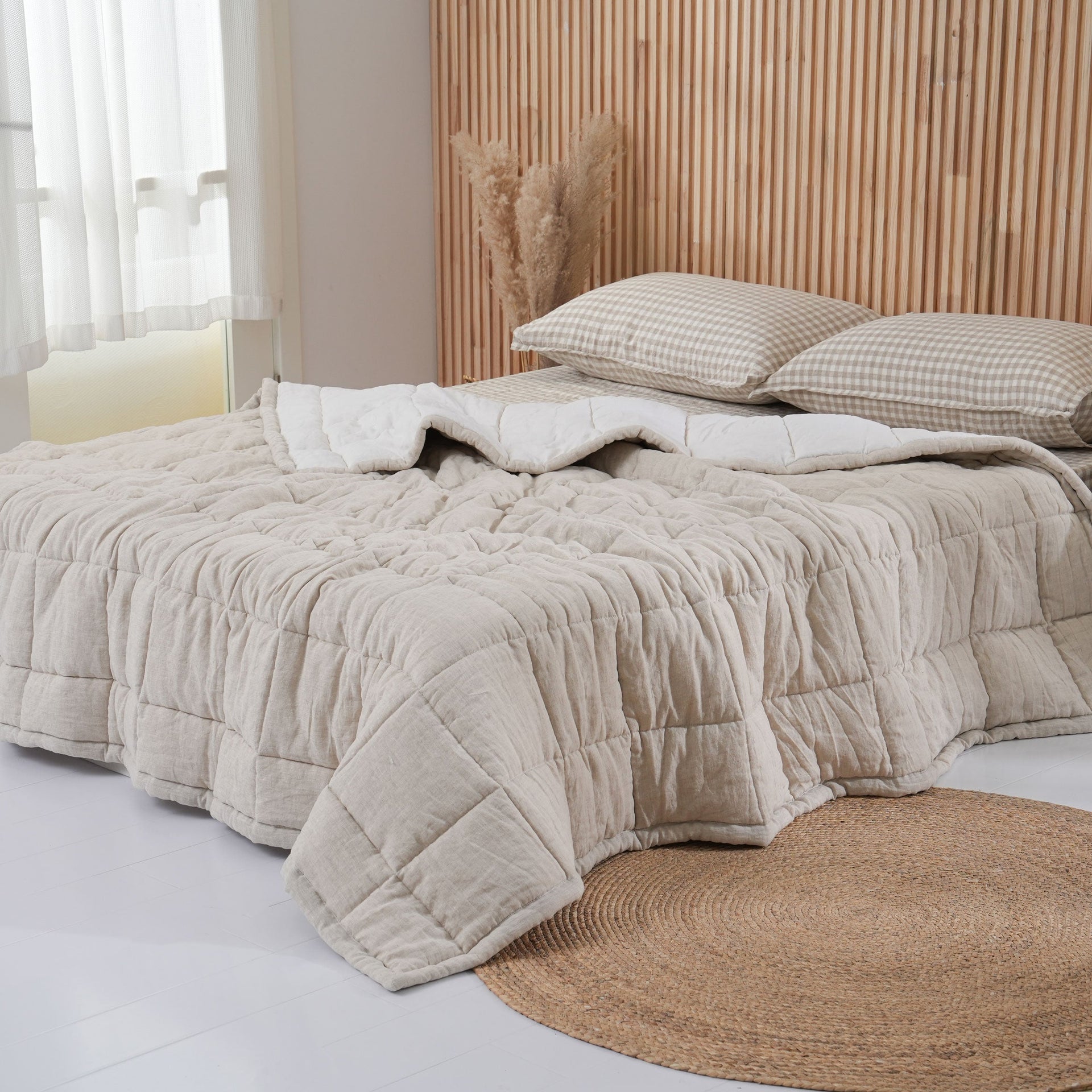 Quilted Linen Blanket - Sand + Snow