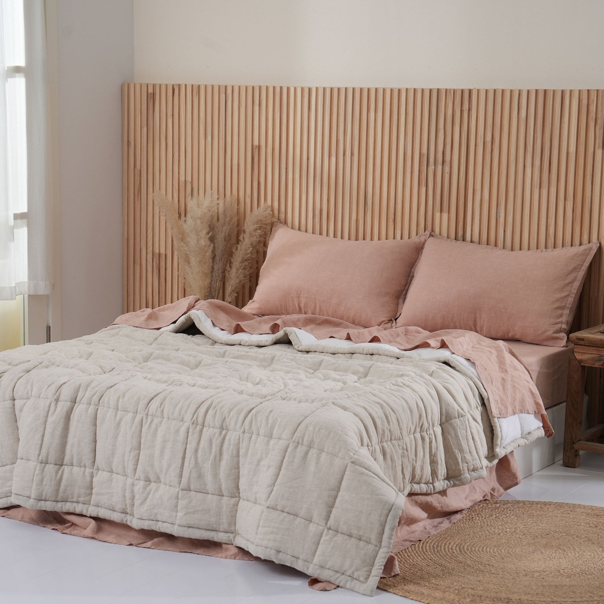 Quilted Linen Blanket - Sand + Snow