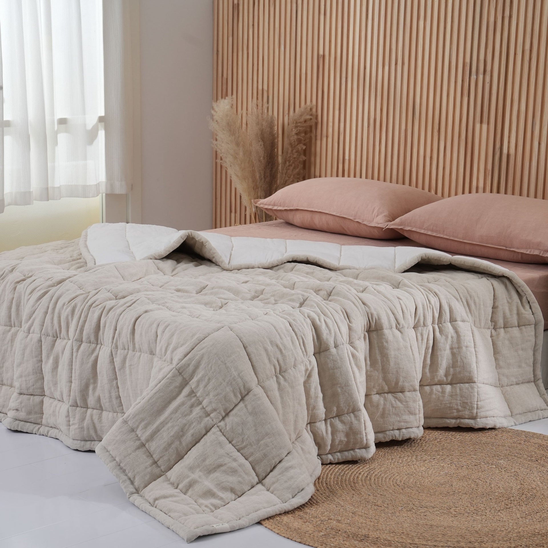 Quilted Linen Blanket - Sand + Snow
