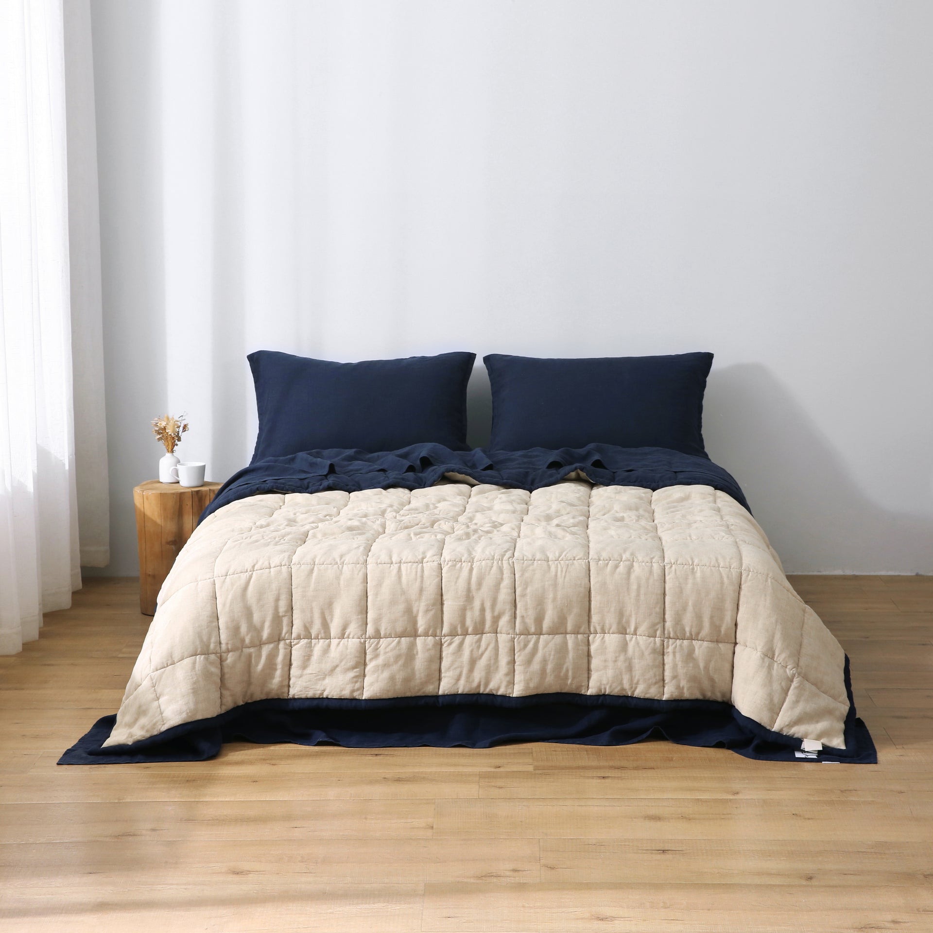 Quilted Linen Blanket - Ocean + Sand