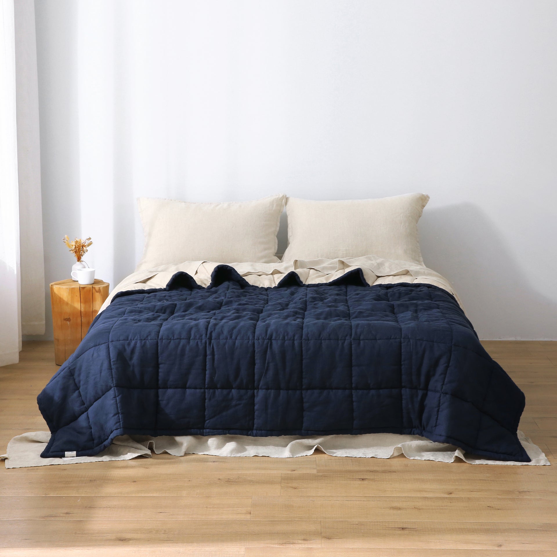 Quilted Linen Blanket - Ocean + Sand