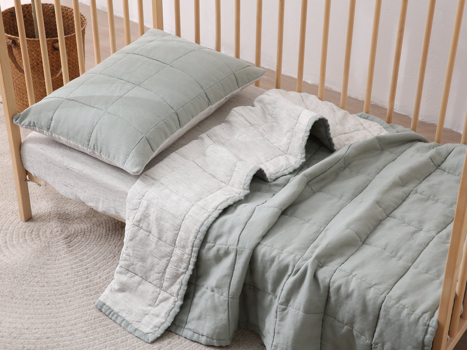 SAGE - Quilted Crib Blanket & Play Mat - 100% French Flax Linen