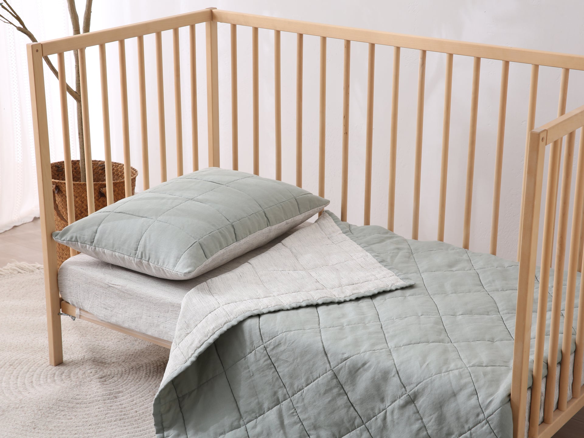 SAGE - Quilted Crib Blanket & Play Mat - 100% French Flax Linen