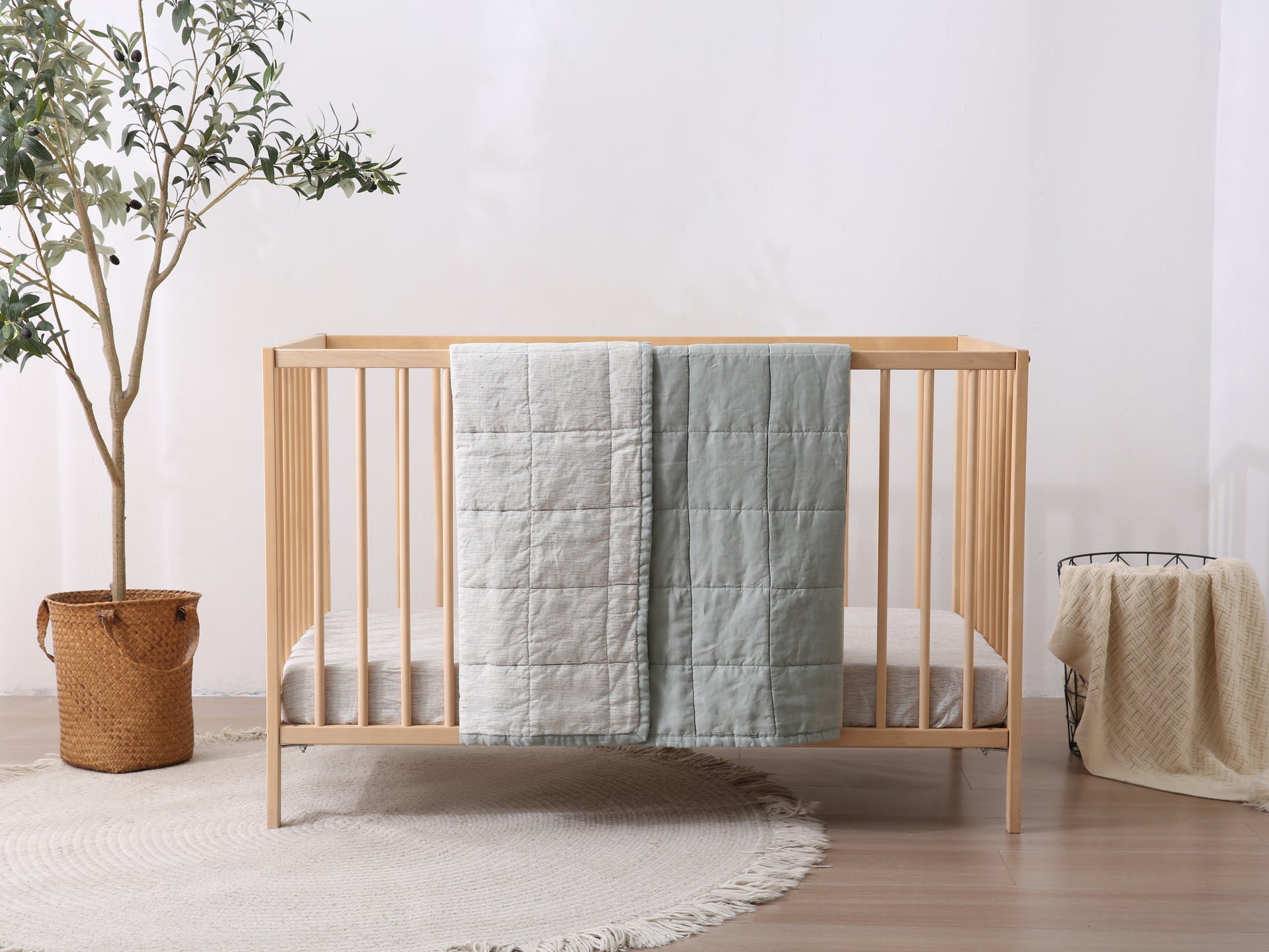 SAGE - Quilted Crib Blanket & Play Mat - 100% French Flax Linen