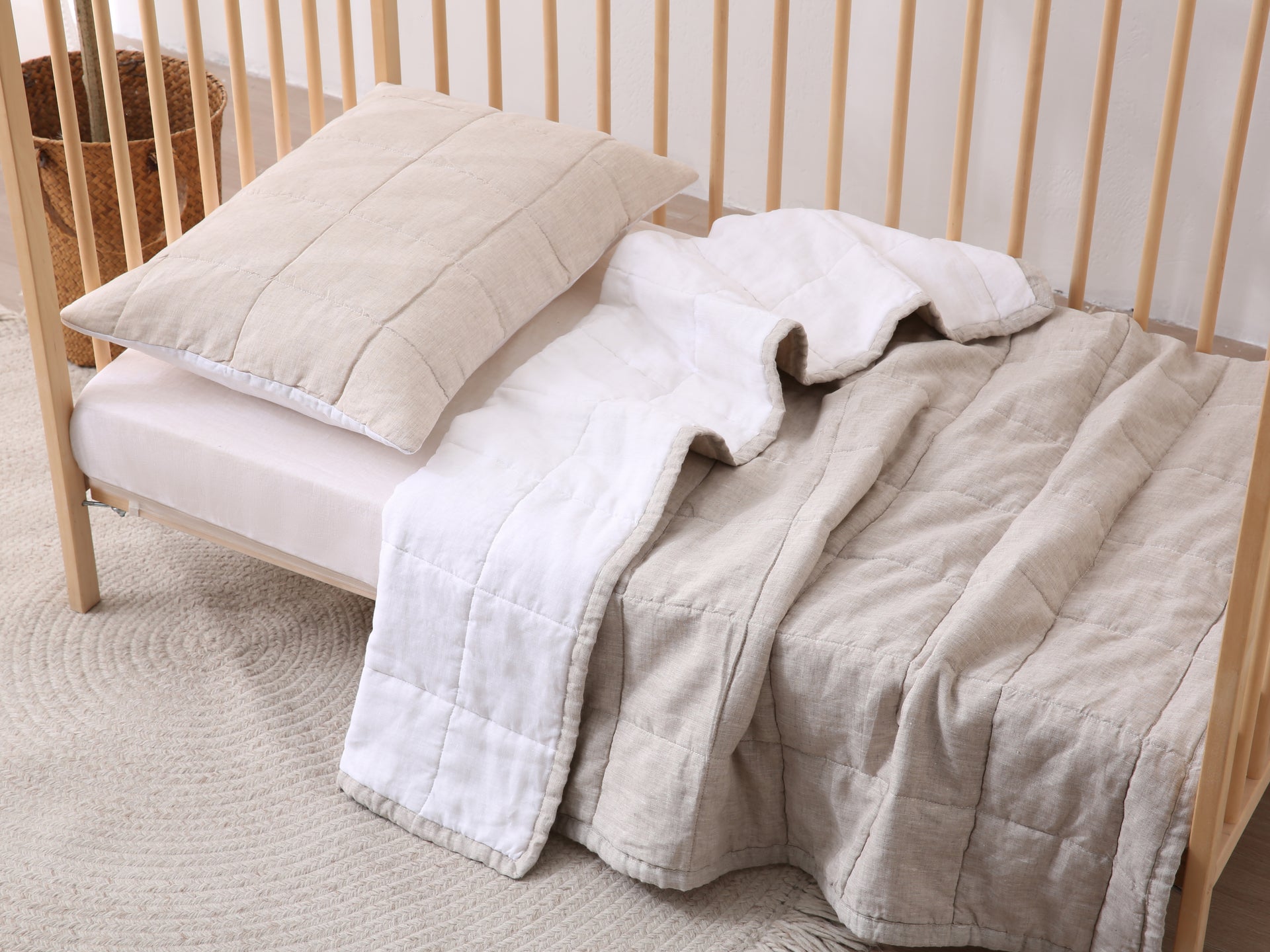 SAND - Quilted Crib Blanket & Play Mat - 100% French Flax Linen