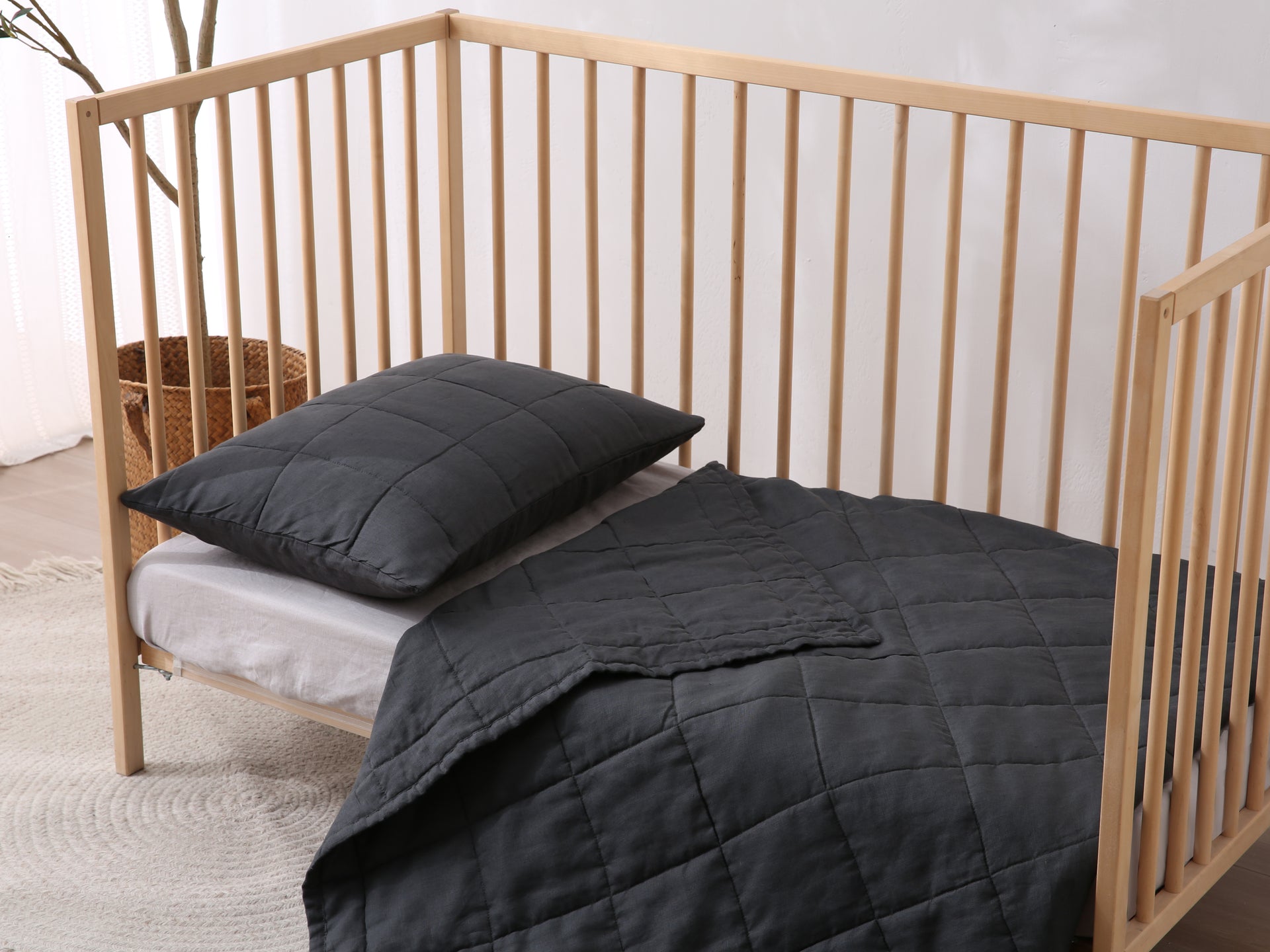 GINGHAM - Quilted Crib Blanket & Play Mat - 100% French Flax Linen