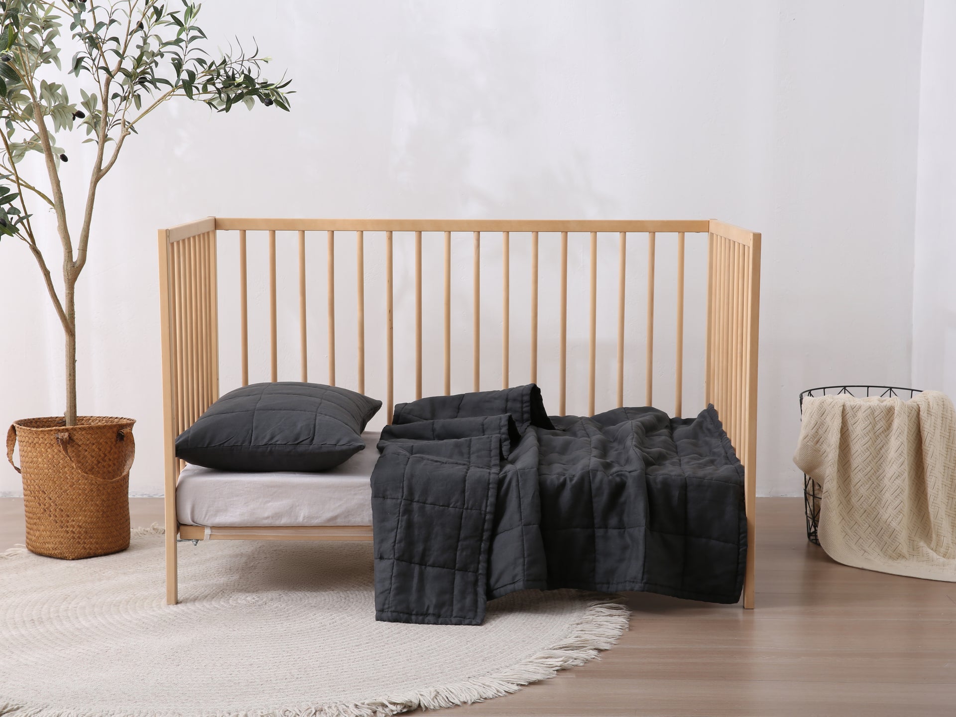 GINGHAM - Quilted Crib Blanket & Play Mat - 100% French Flax Linen