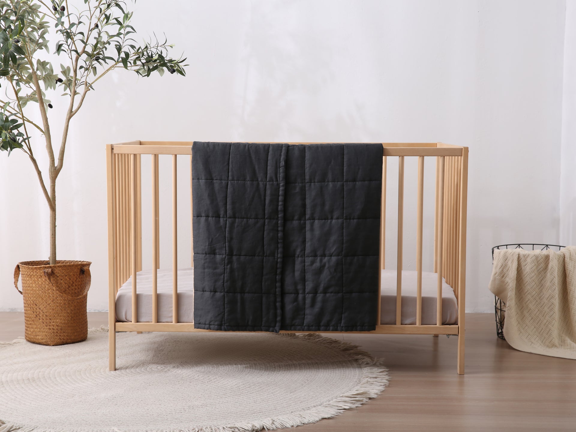 GINGHAM - Quilted Crib Blanket & Play Mat - 100% French Flax Linen
