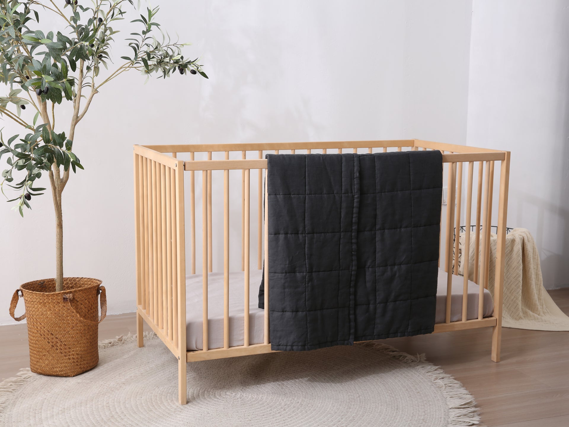 GINGHAM - Quilted Crib Blanket & Play Mat - 100% French Flax Linen