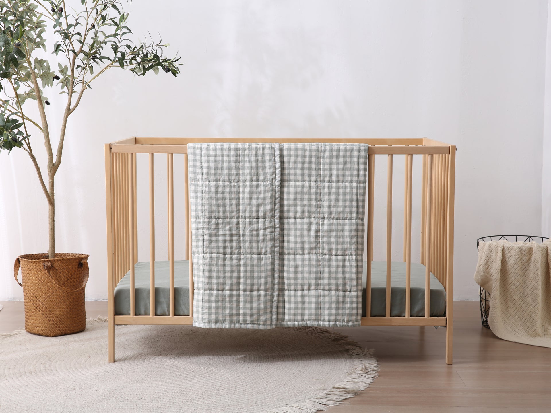 GINGHAM - Quilted Crib Blanket & Play Mat - 100% French Flax Linen