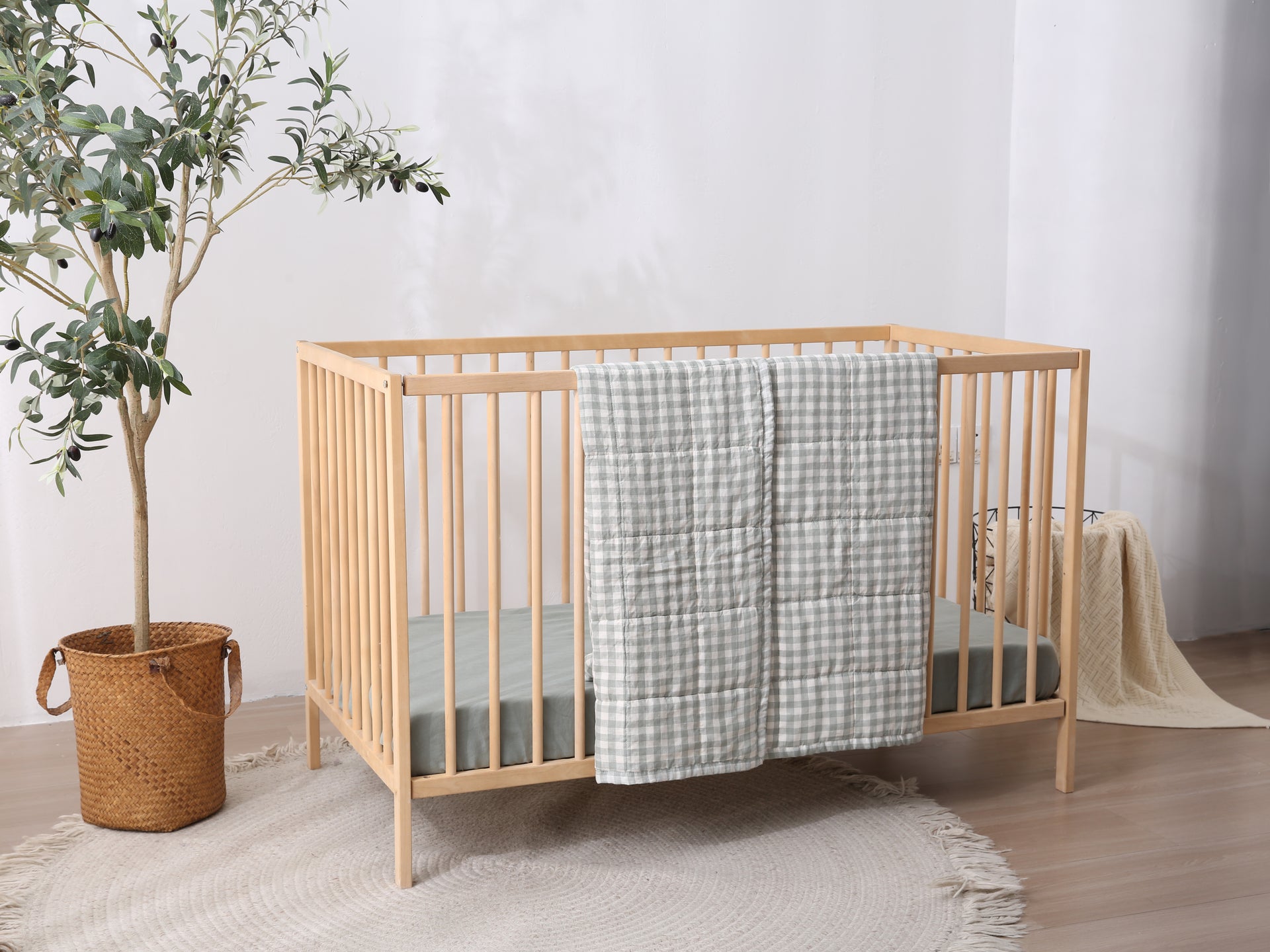 GINGHAM - Quilted Crib Blanket & Play Mat - 100% French Flax Linen