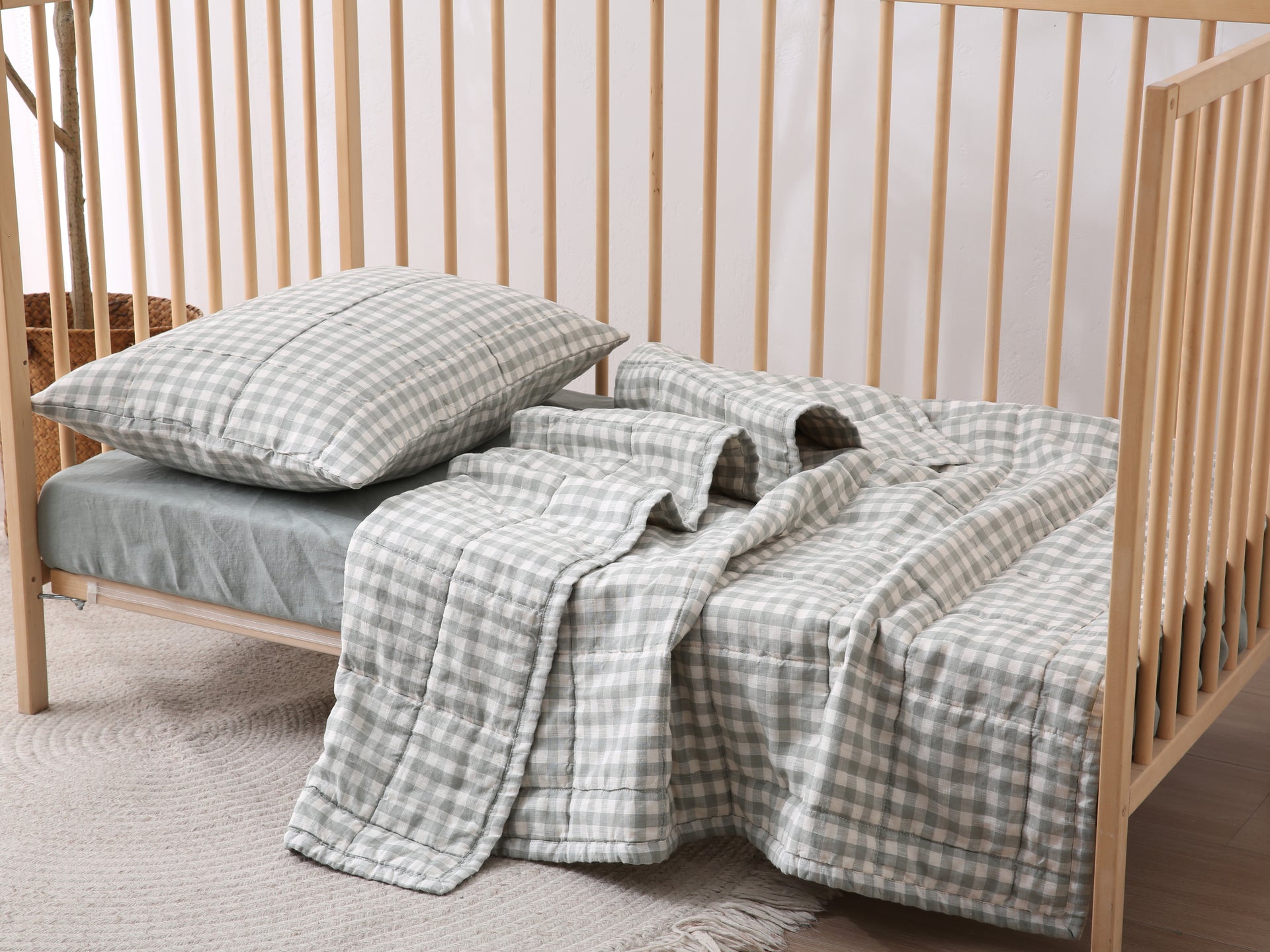 GINGHAM - Quilted Crib Blanket & Play Mat - 100% French Flax Linen