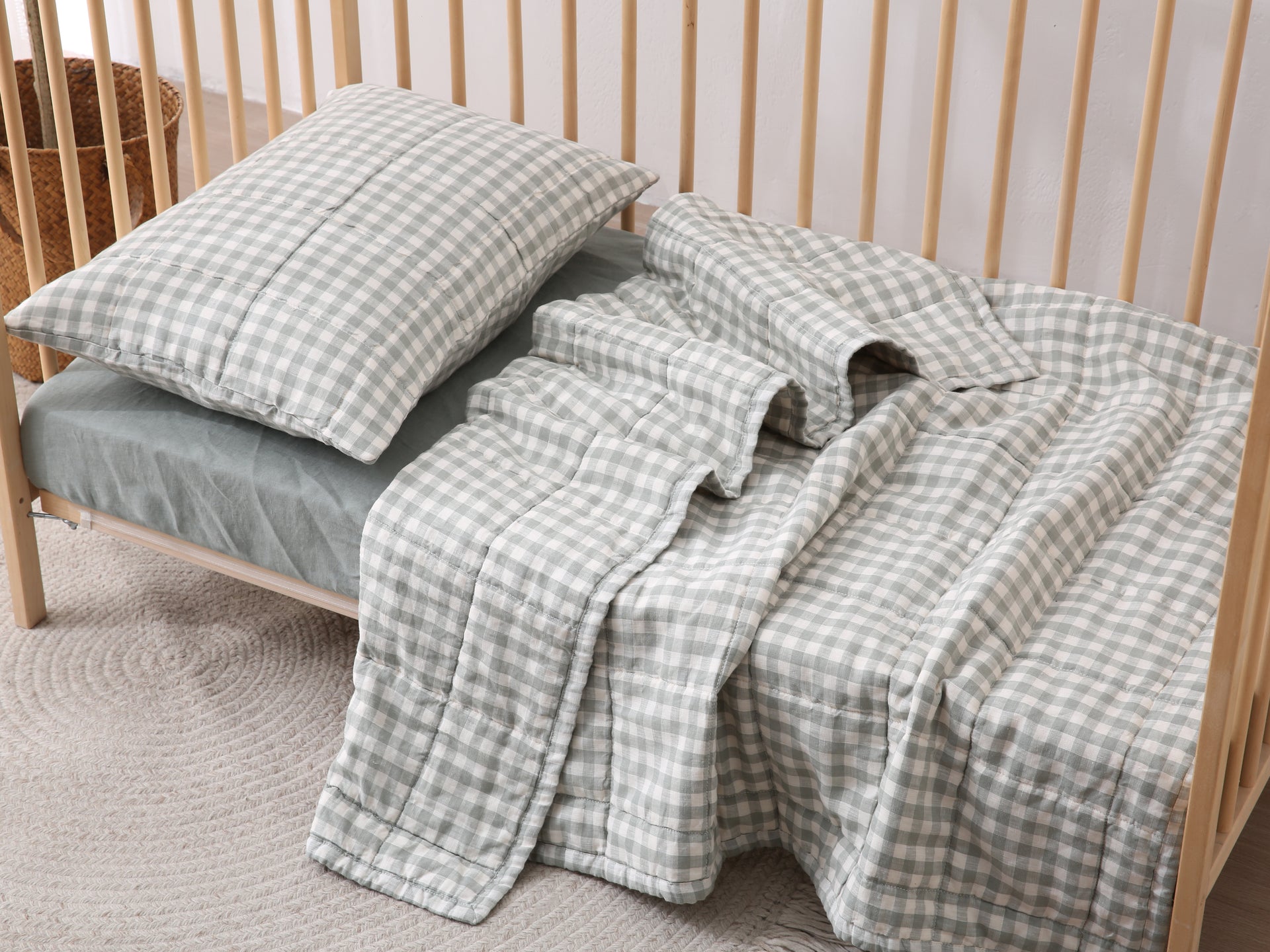 GINGHAM - Quilted Crib Blanket & Play Mat - 100% French Flax Linen