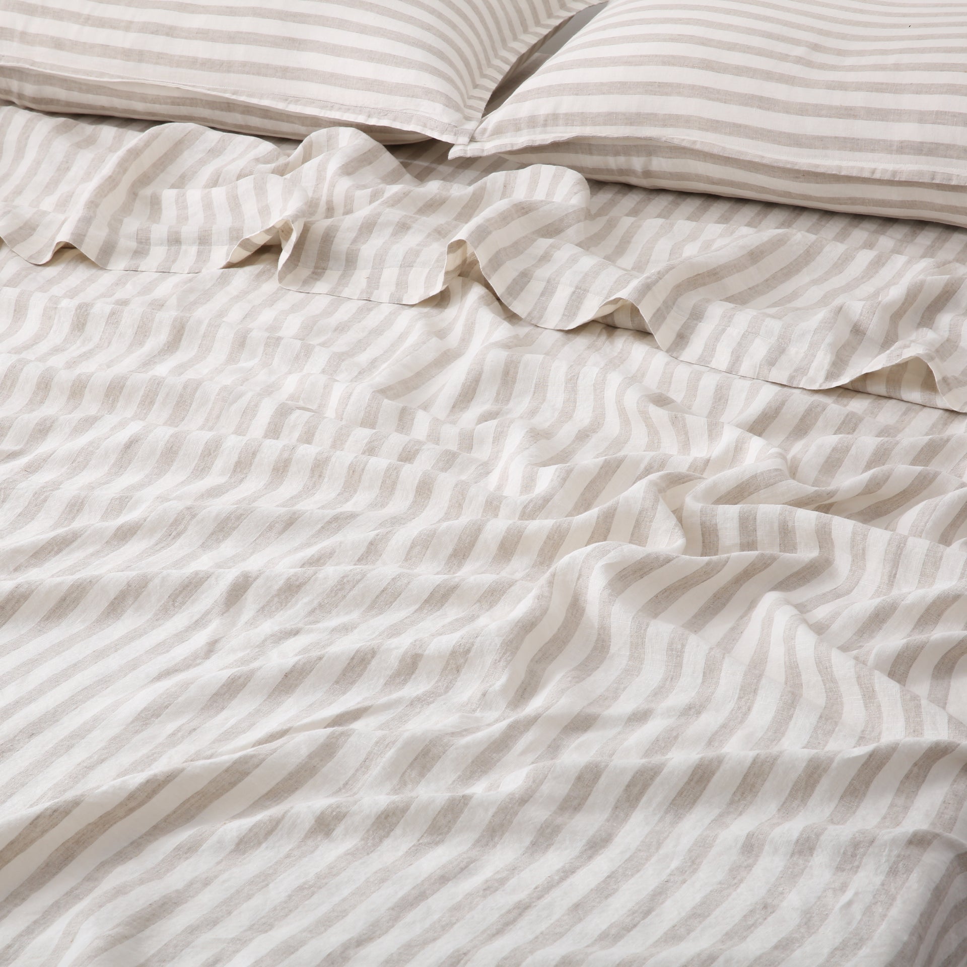 Linen Flat Sheet - Sand Stripe