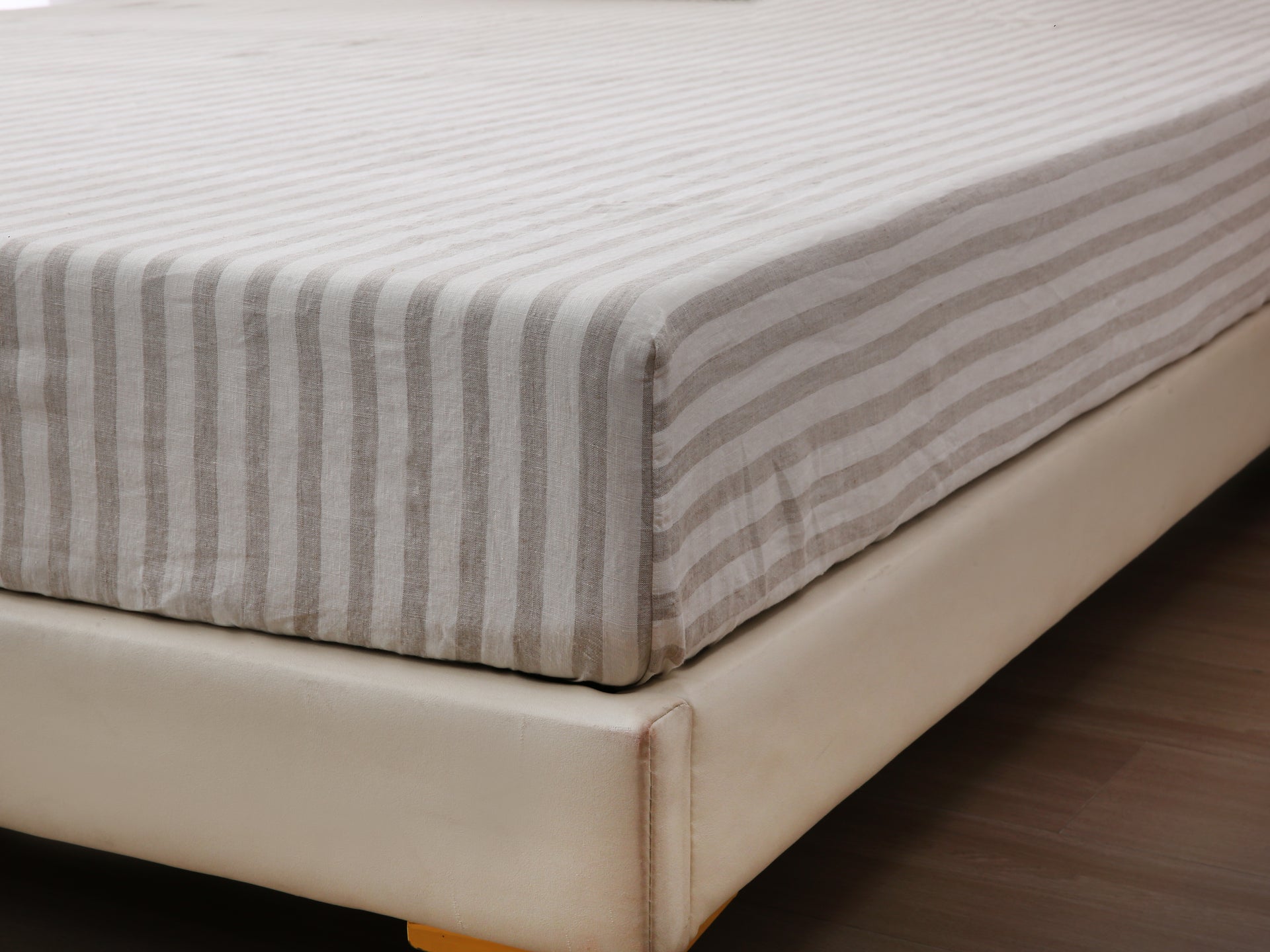 Linen Fitted Sheet - Sand Stripe
