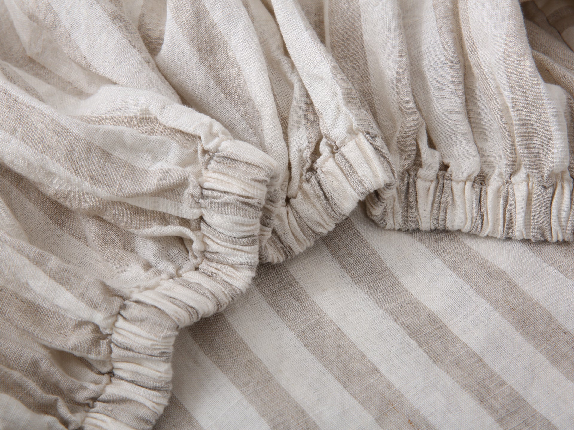 Linen Fitted Sheet - Sand Stripe