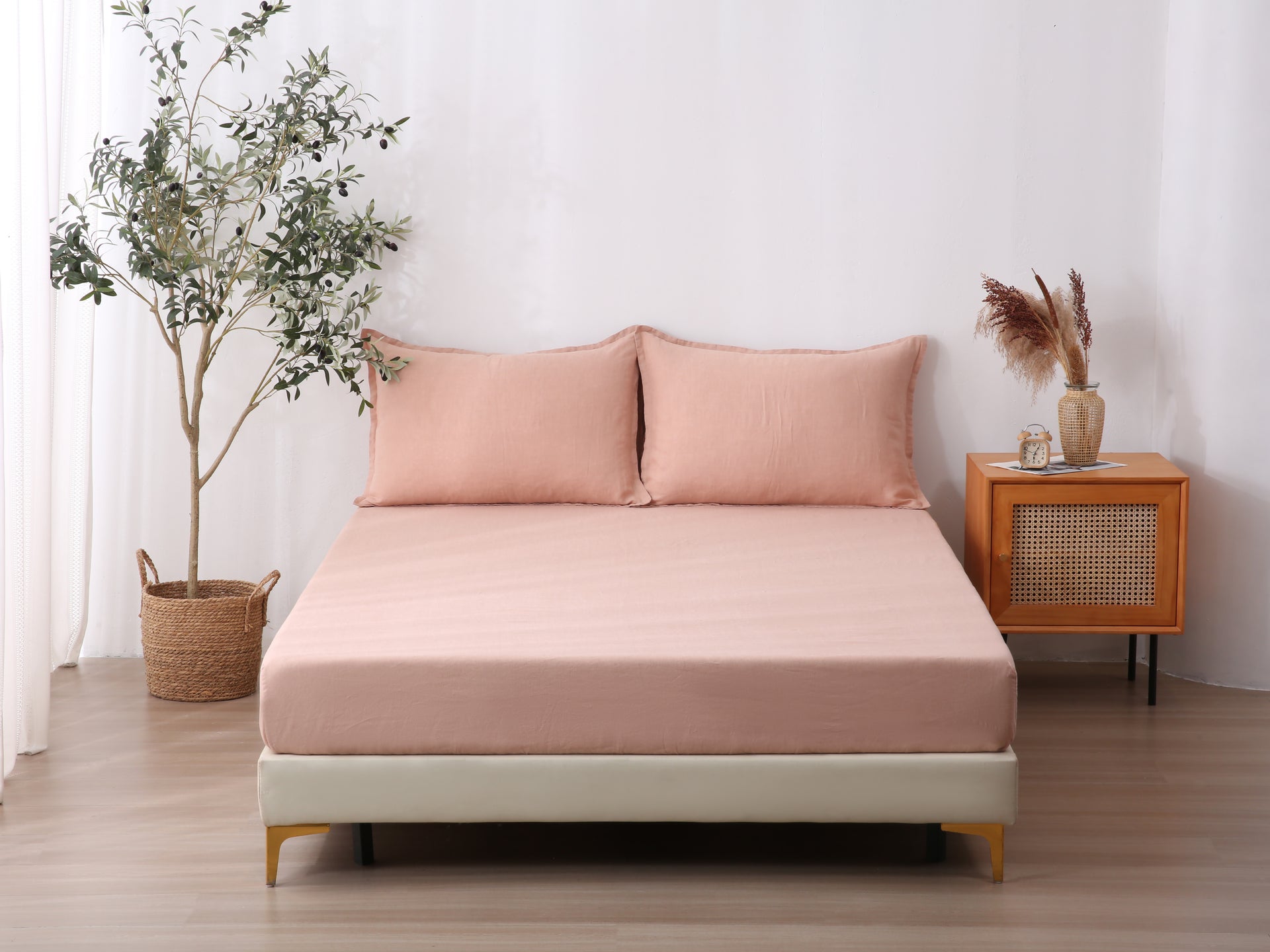 Linen Fitted Sheet - Pink Clay