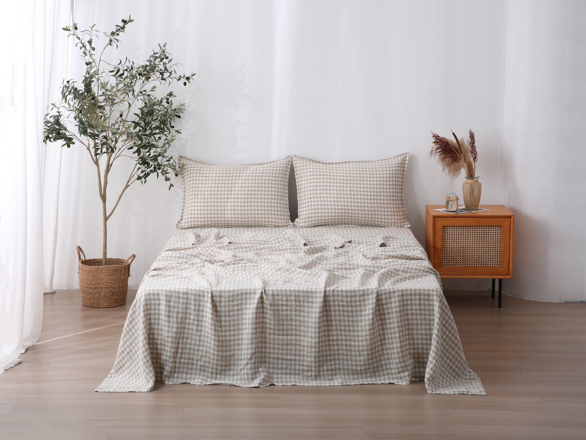 Linen Sheet Set - Beige Gingham