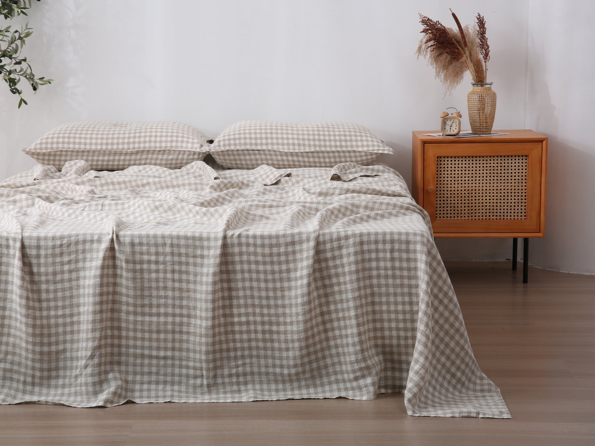 Linen Flat Sheet - Beige Gingham