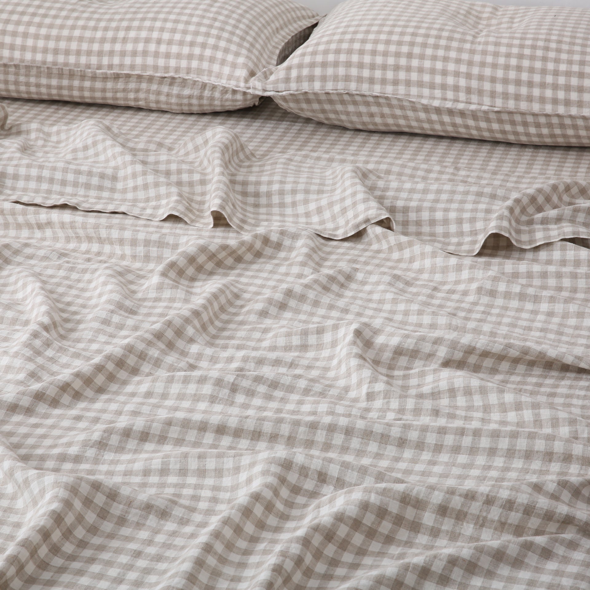 Linen Flat Sheet - Beige Gingham