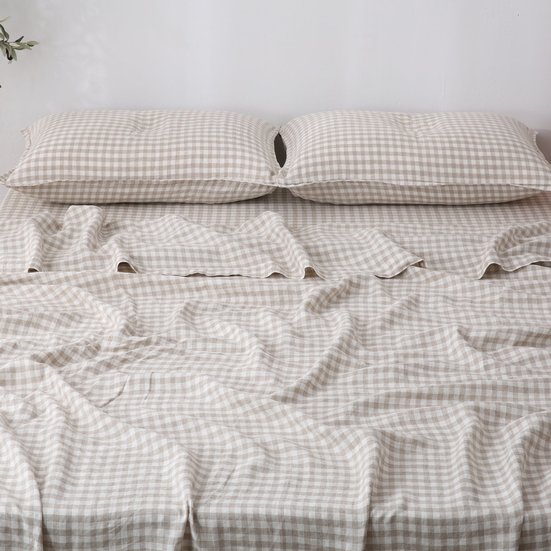 Linen Sheet Set - Beige Gingham