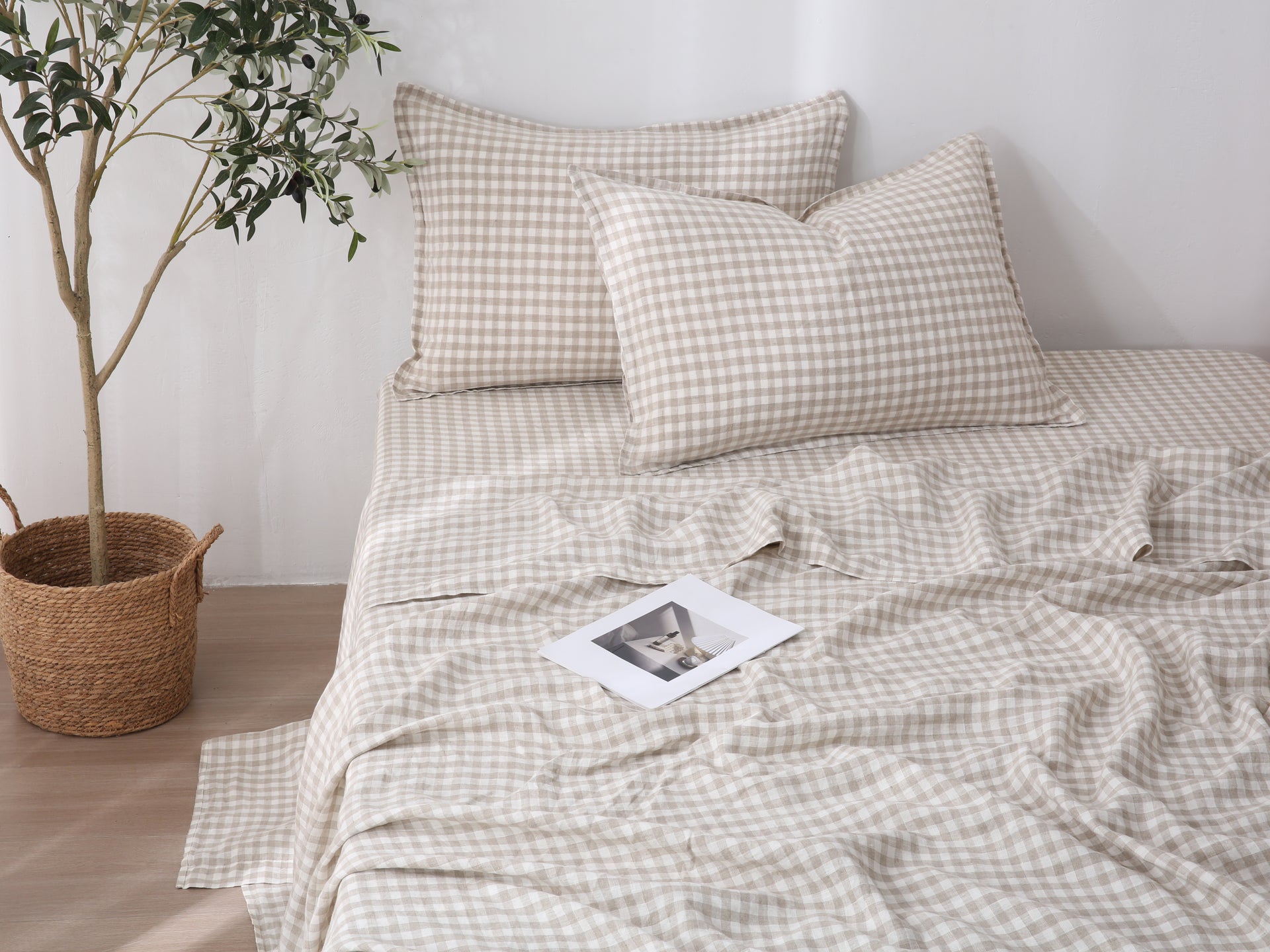 Linen Sheet Set - Beige Gingham