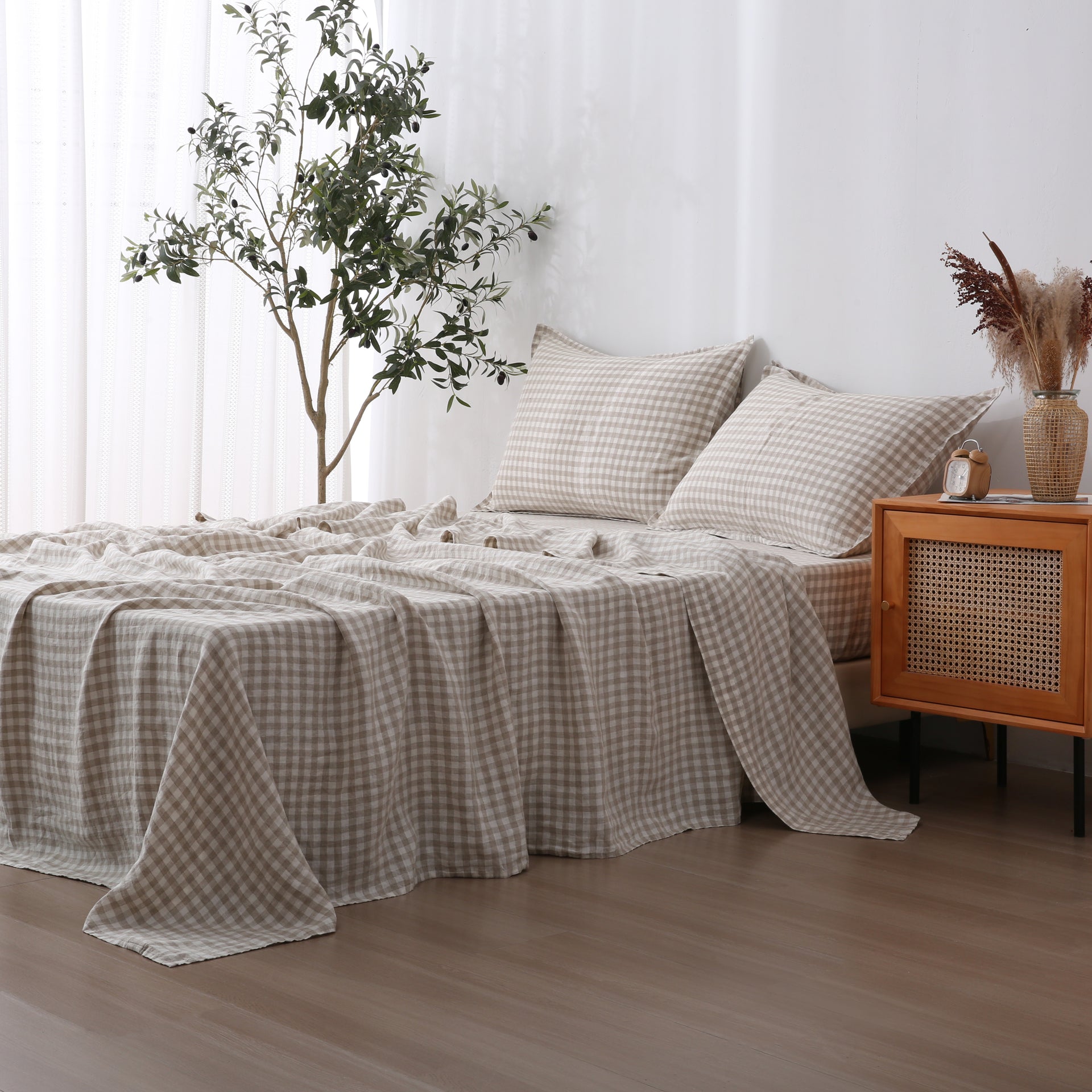 Linen Sheet Set - Beige Gingham