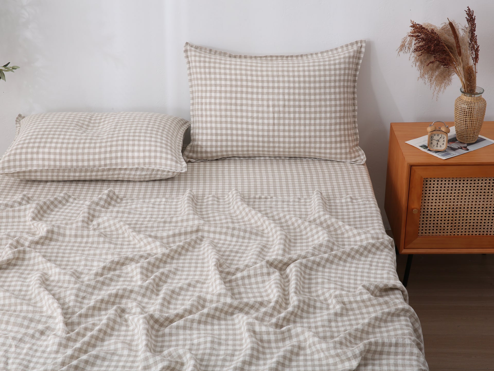 Linen Sheet Set - Beige Gingham