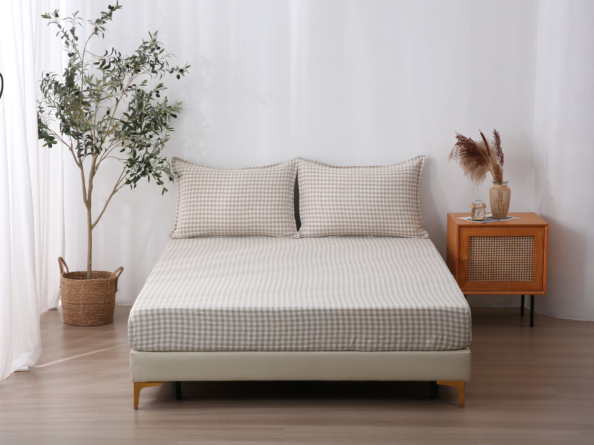 Linen Sheet Set - Beige Gingham