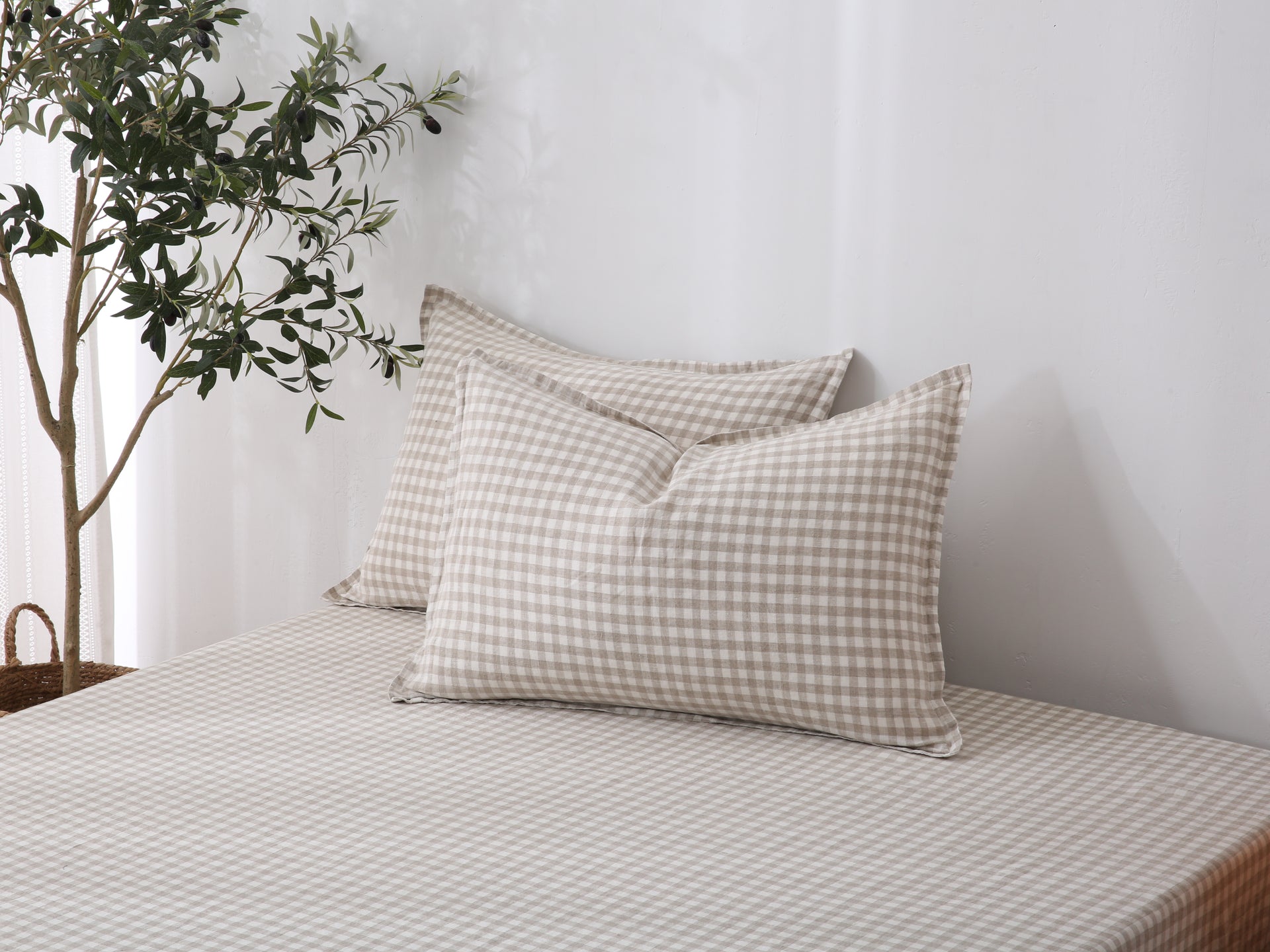 Linen Sheet Set - Beige Gingham
