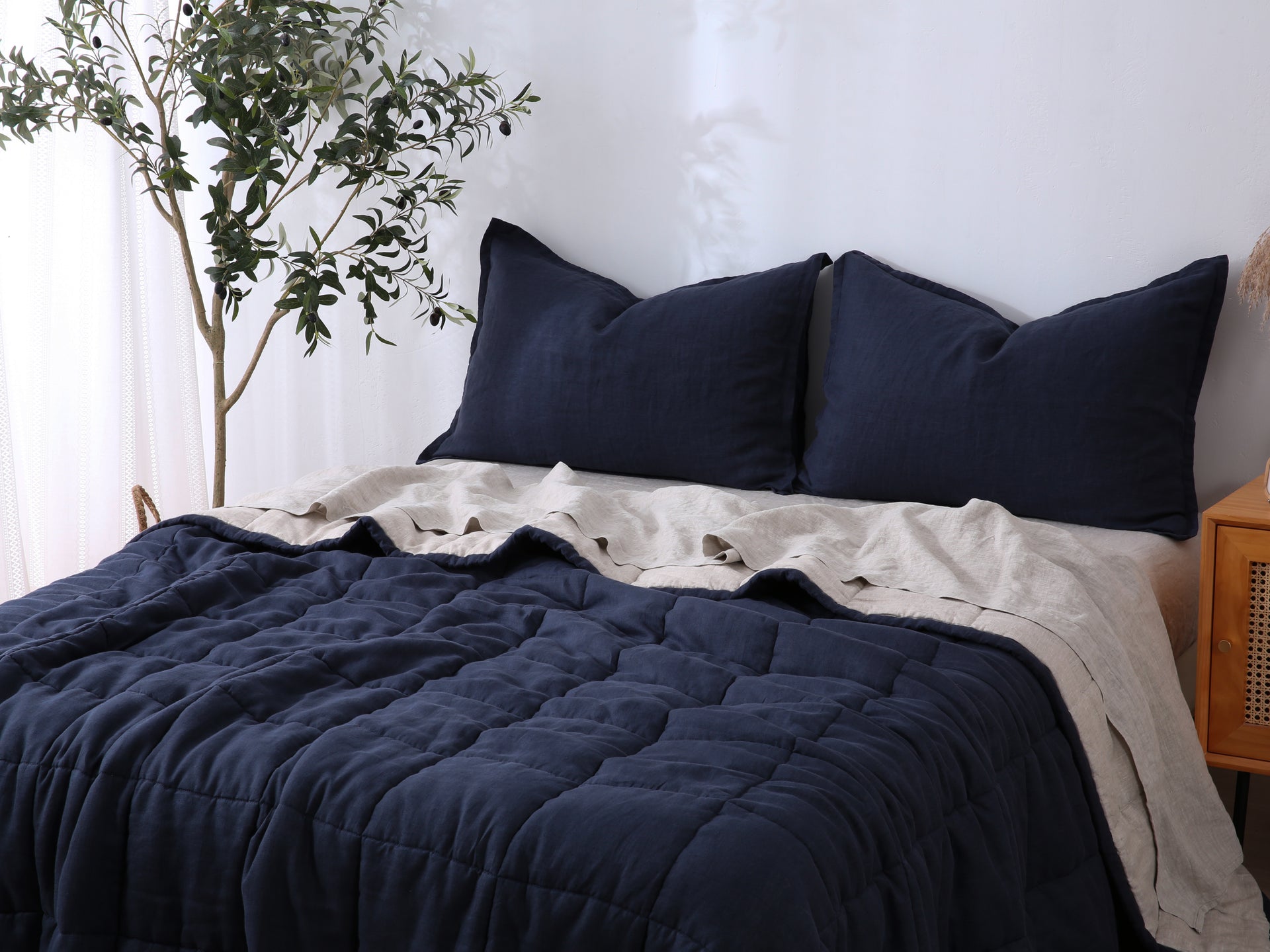 Quilted Linen Blanket - Ocean + Sand