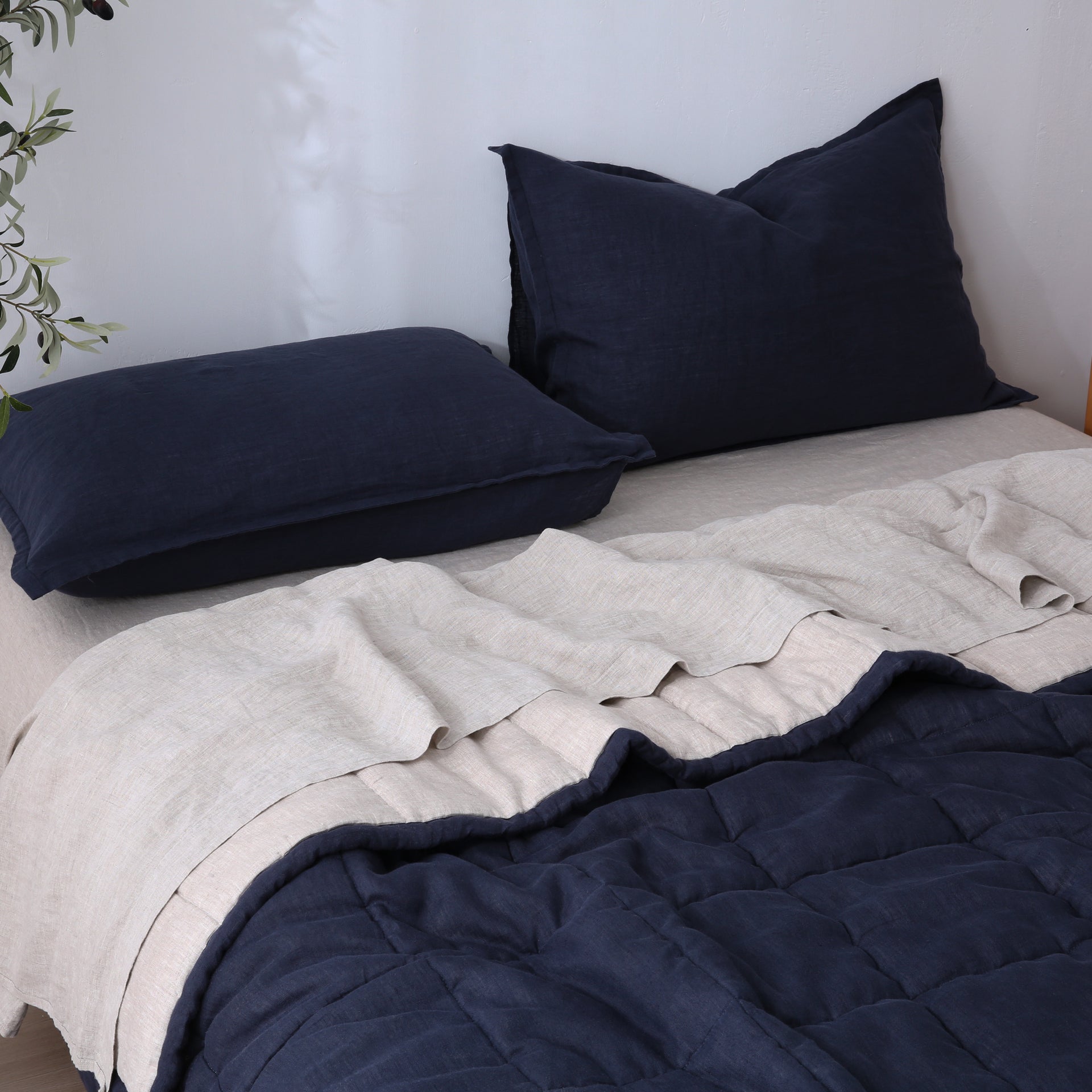 Quilted Linen Blanket - Ocean + Sand