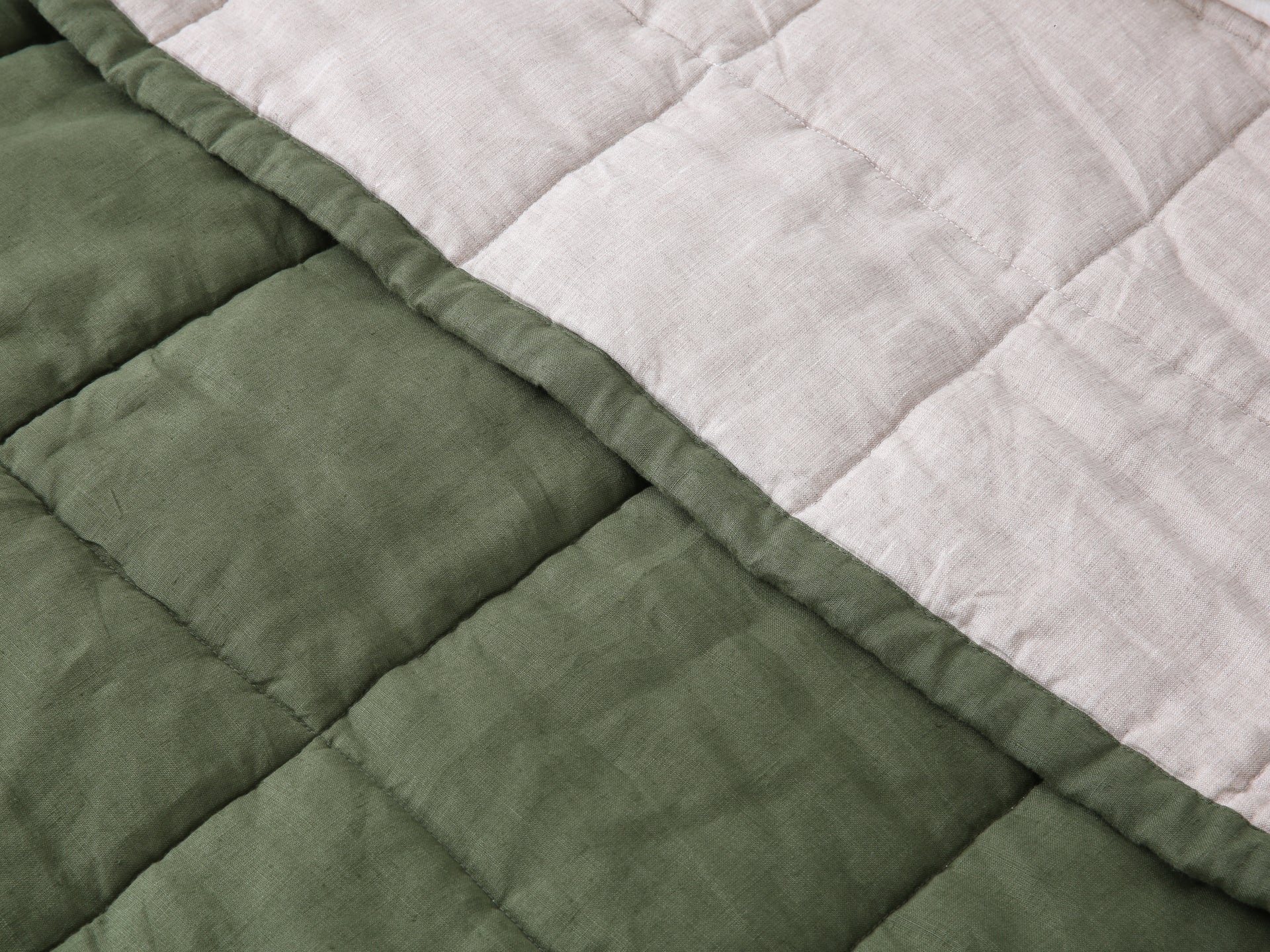 Quilted Linen Blanket - Forest + Sand
