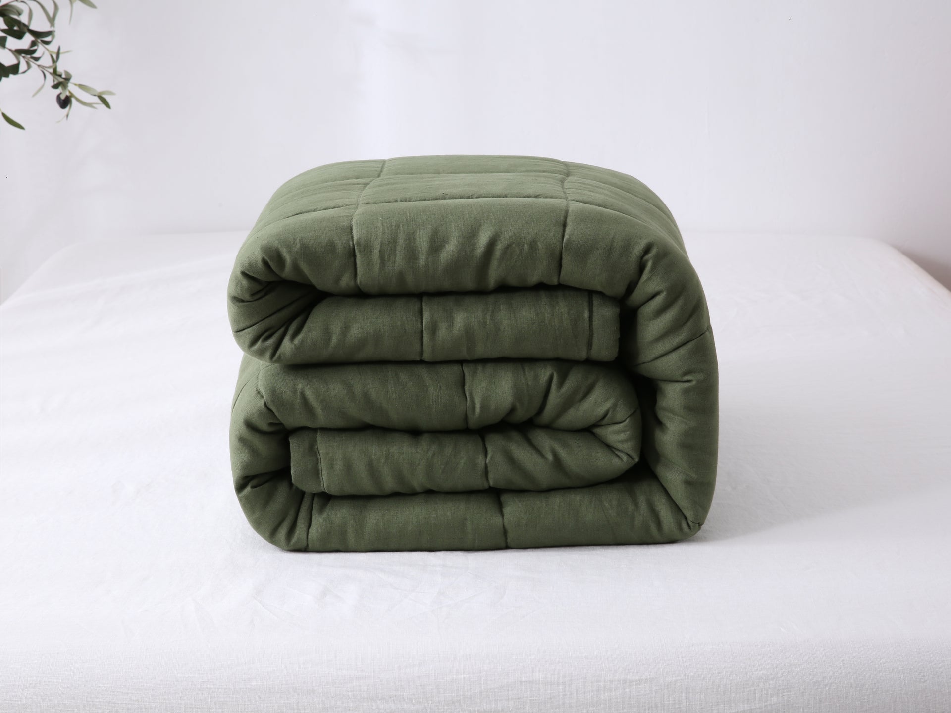 Quilted Linen Blanket - Forest + Sand