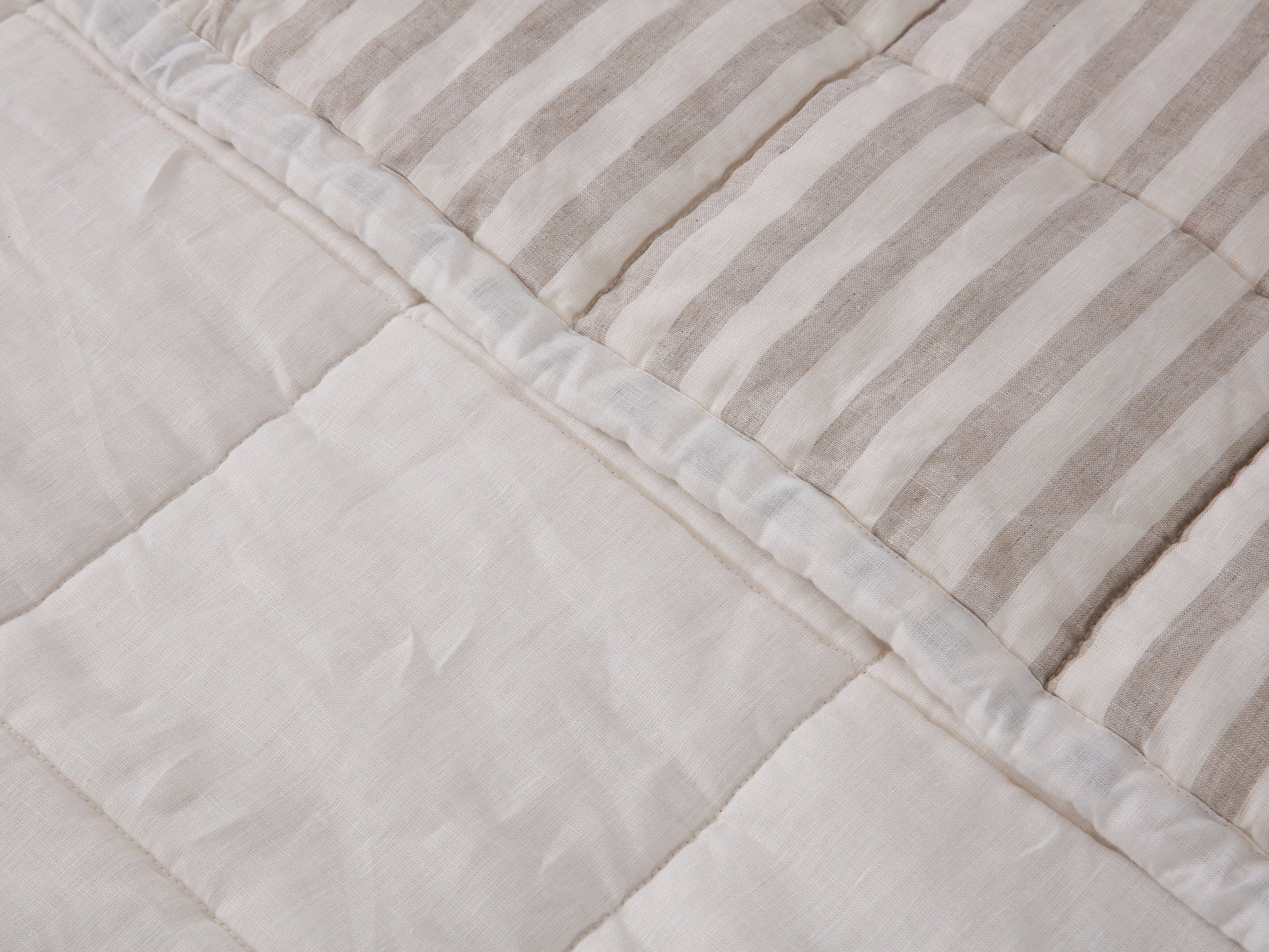 Quilted Linen Blanket - Cloud + Sand Stripe