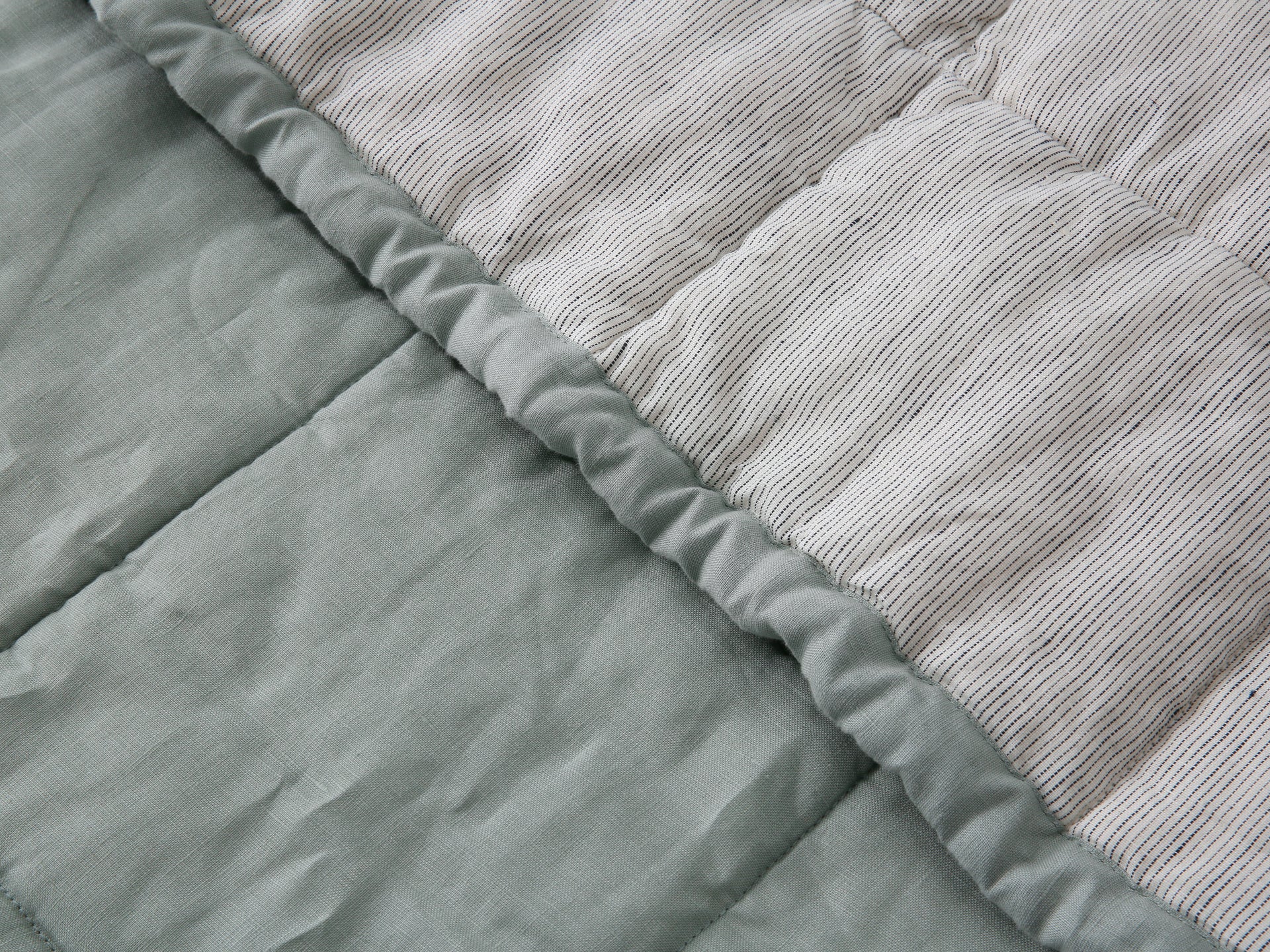 Quilted Linen Blanket - Sage + Pinstripe