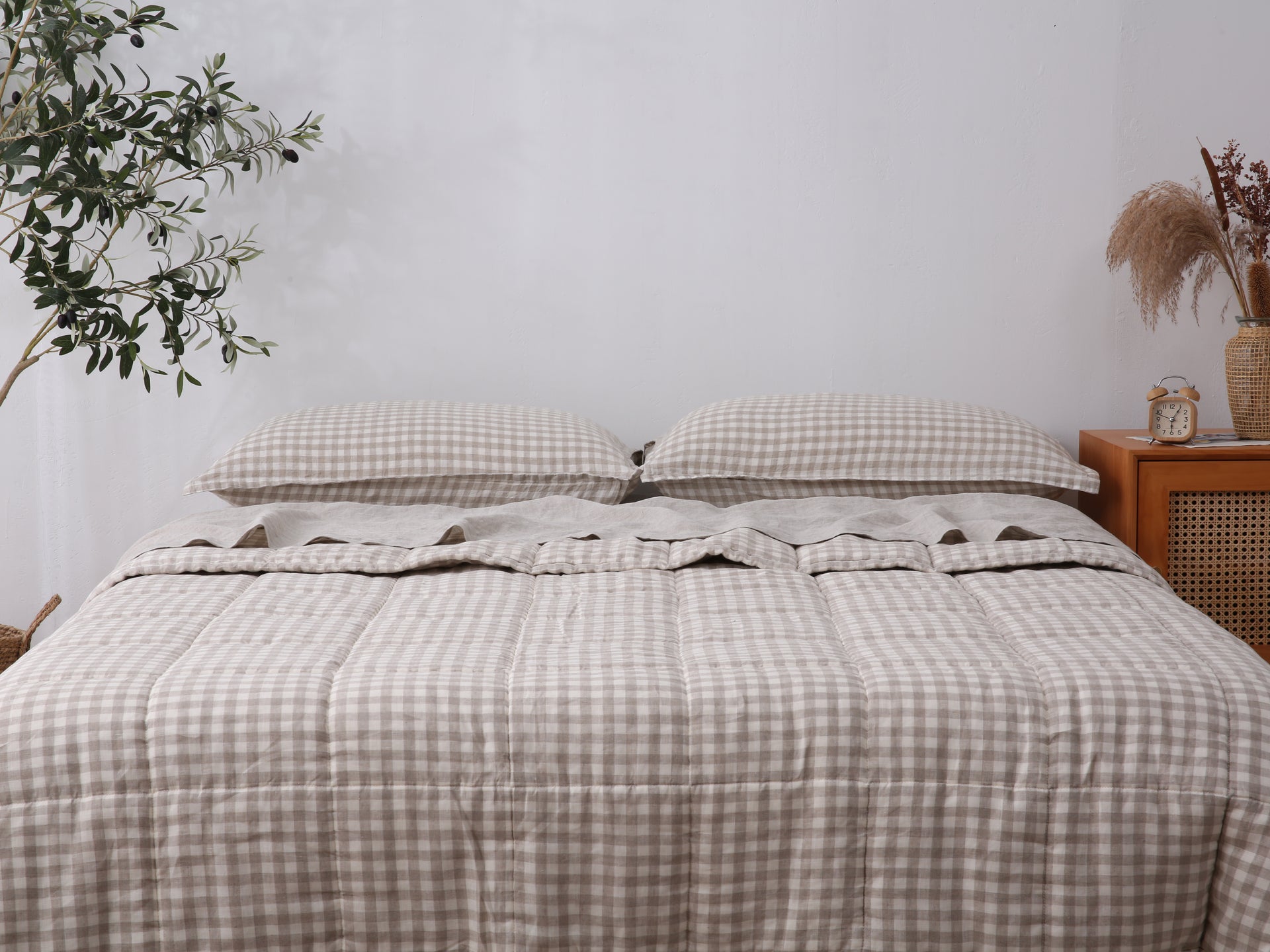 Quilted Linen Blanket - Beige Gingham