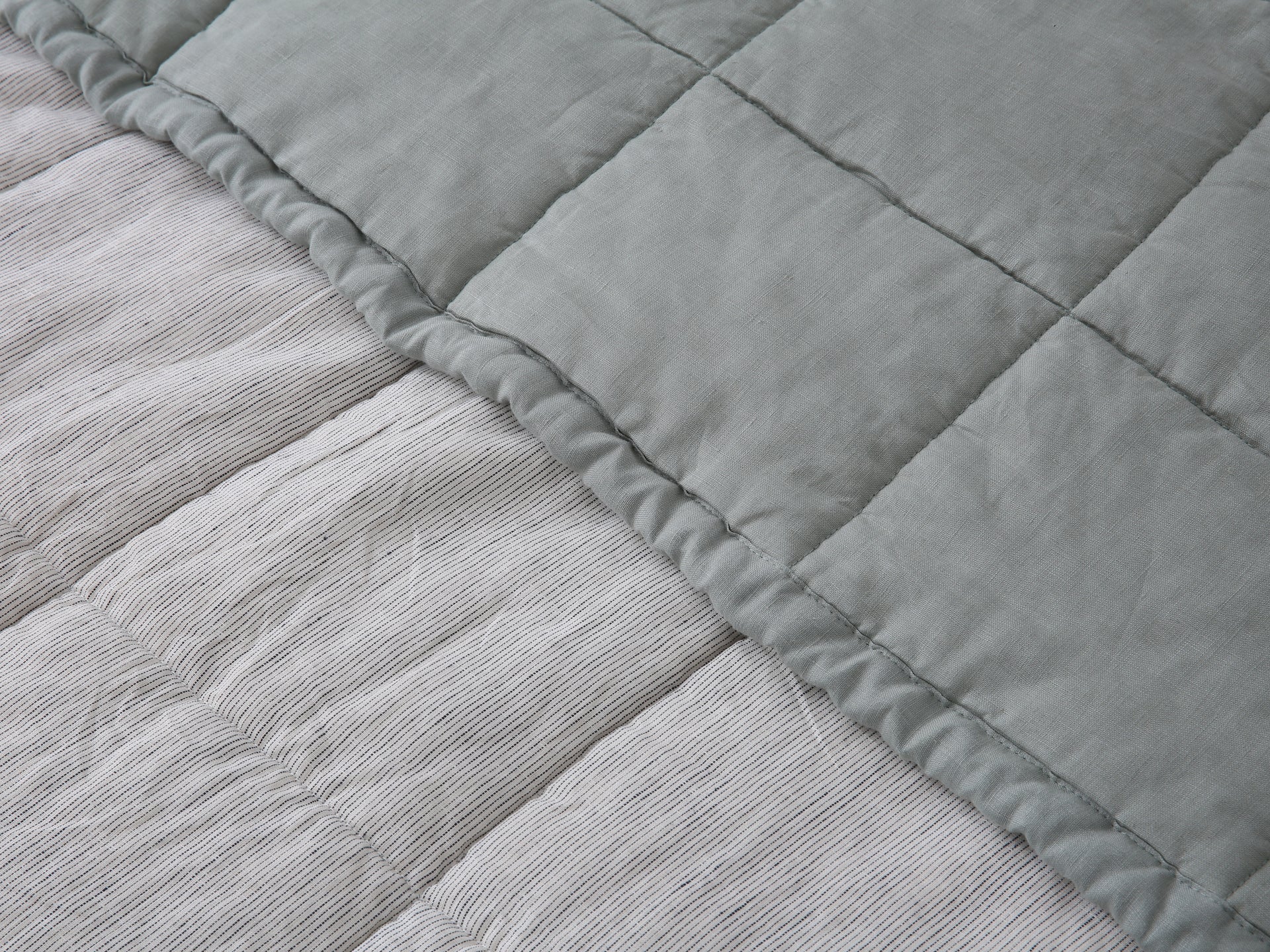 Quilted Linen Blanket - Sage + Pinstripe