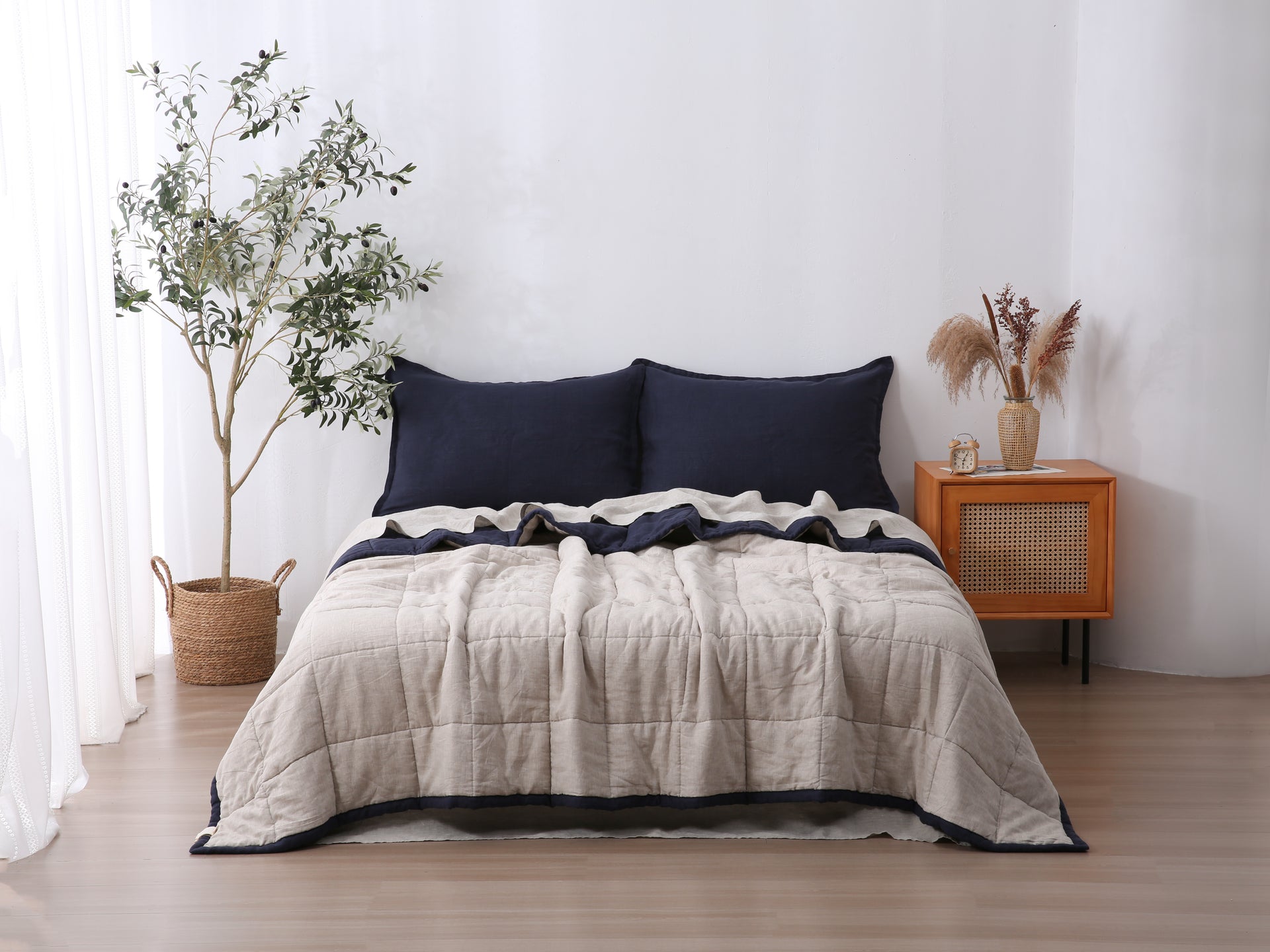 Quilted Linen Blanket - Ocean + Sand