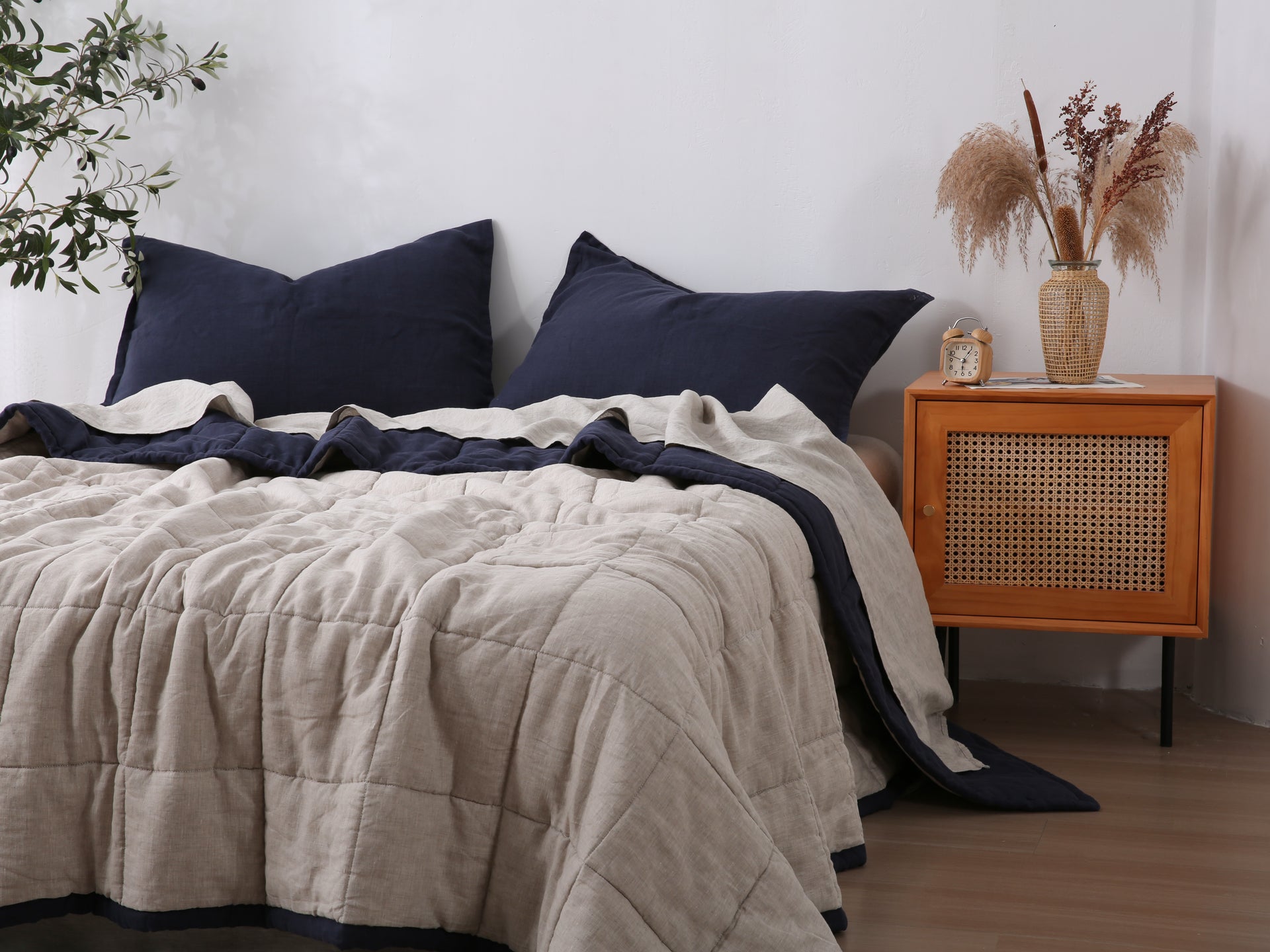 Quilted Linen Blanket - Ocean + Sand