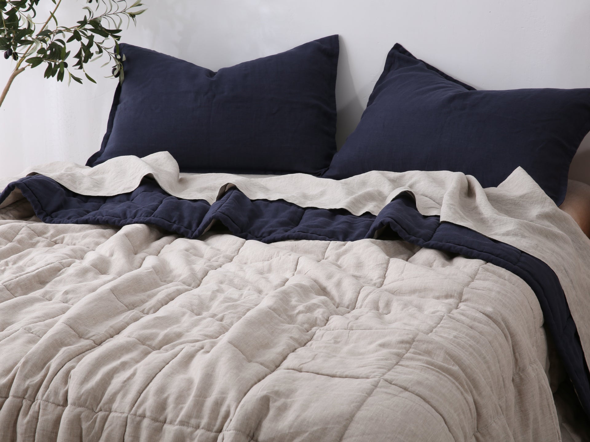 Quilted Linen Blanket - Ocean + Sand