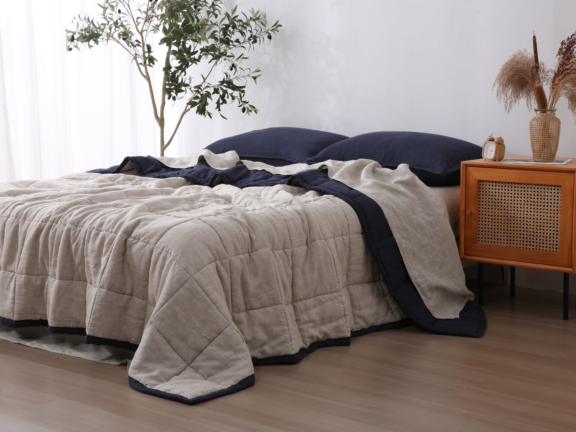 Quilted Linen Blanket - Ocean + Sand