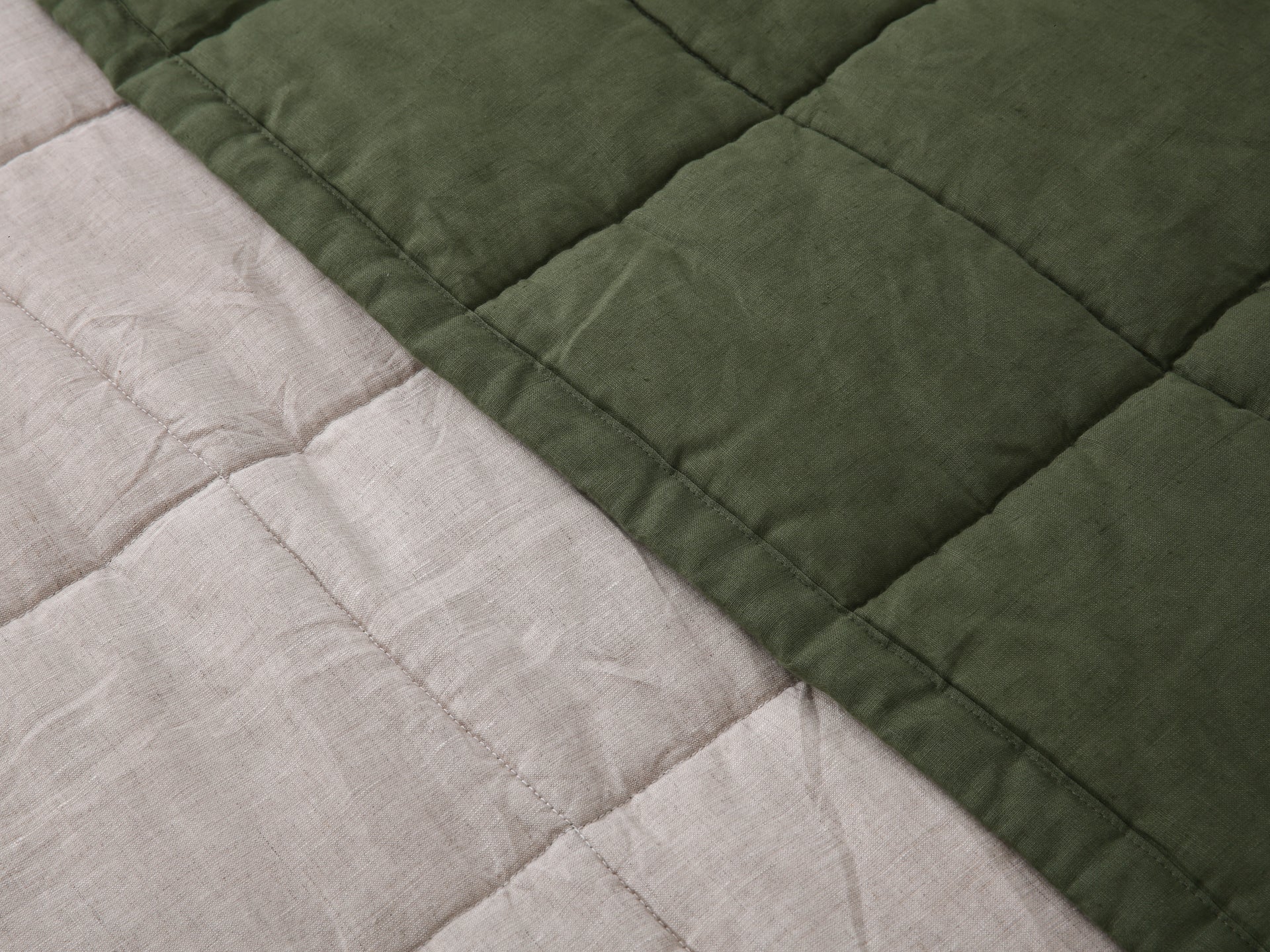 Quilted Linen Blanket - Forest + Sand