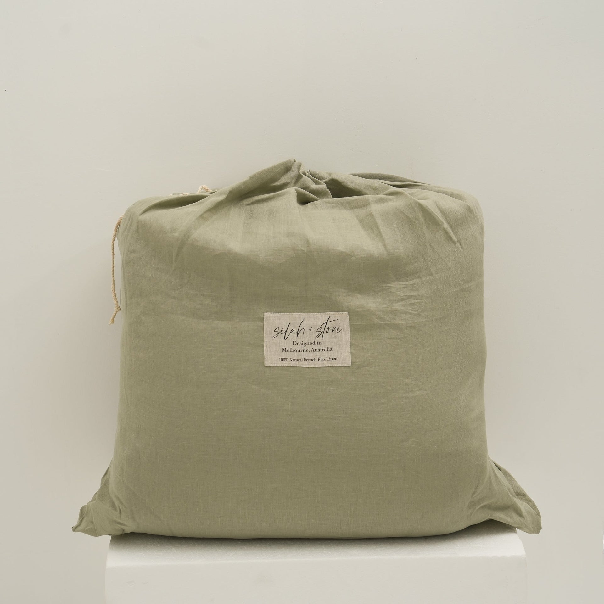 Quilted Linen Blanket - Fern + Beige Gingham