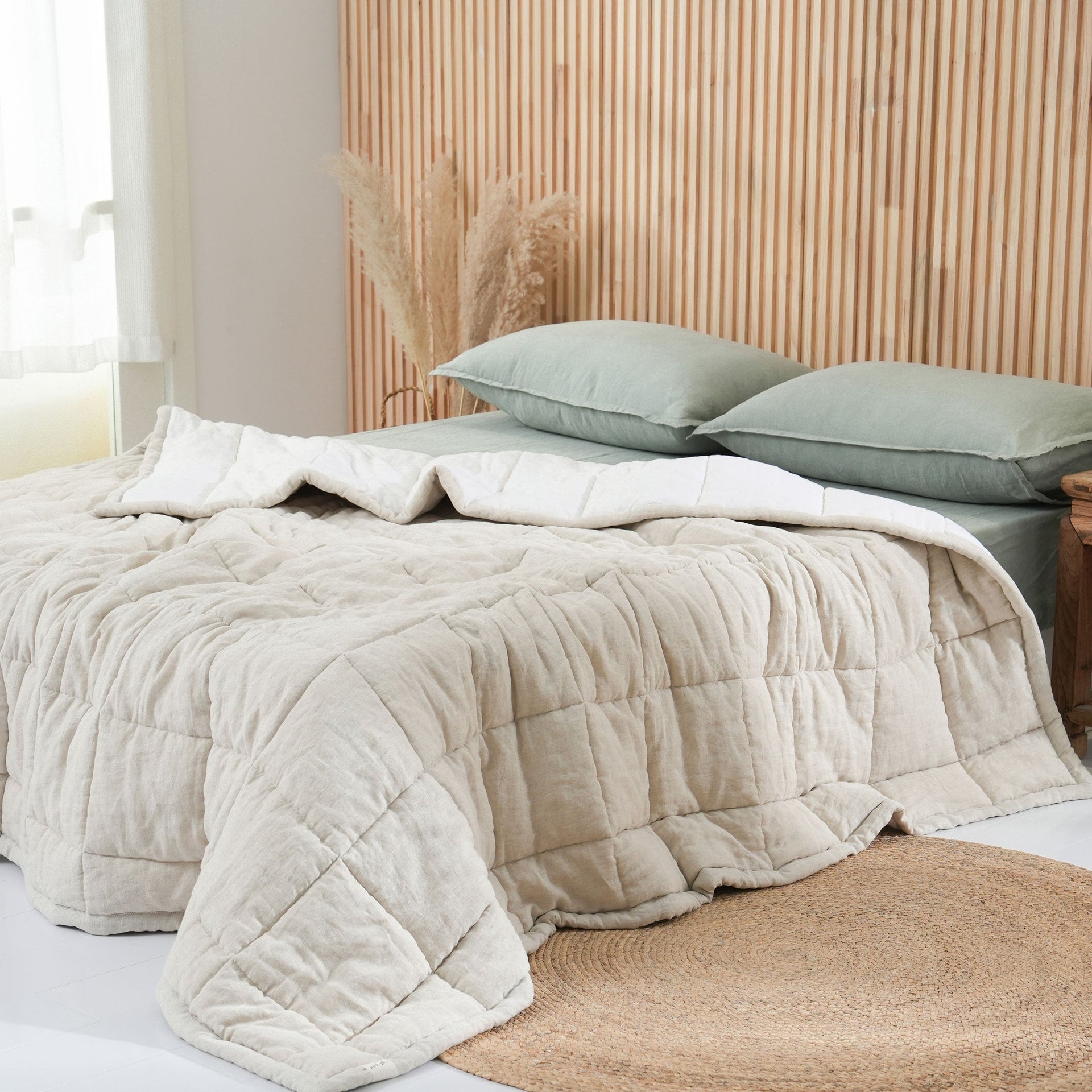 Quilted Linen Blanket - Sand + Snow